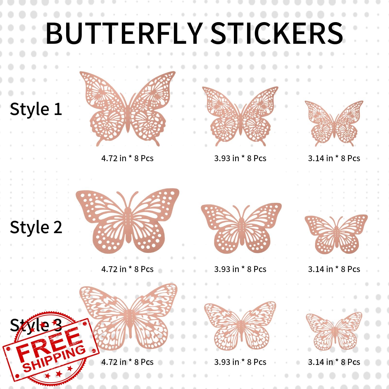 YGAUZ 72pc Rose Gold Butterfly Decor