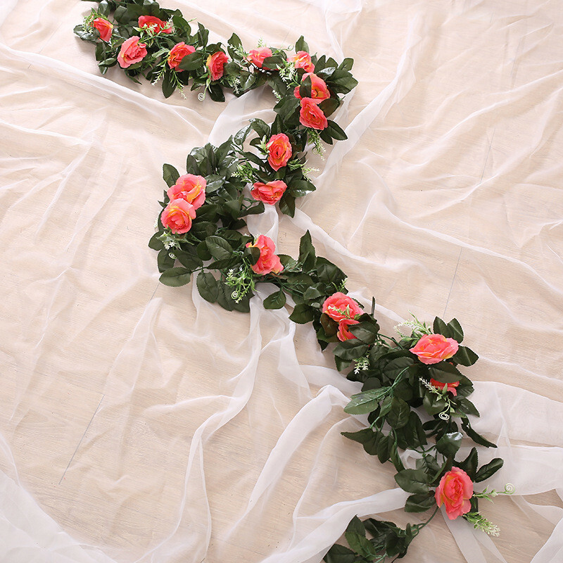 11 Head 2.2m Artificial Rose Garland Silk Flower Vine Ivy Garden Wedding Decor