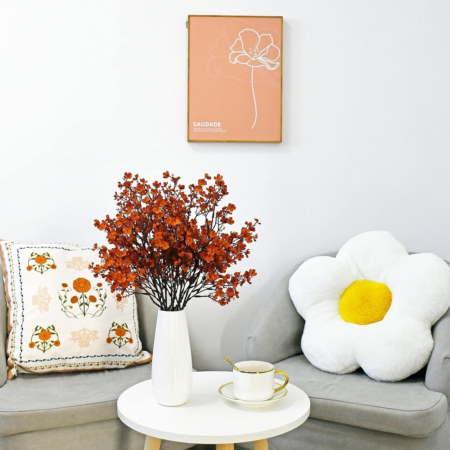 Burnt Orange Silk Baby’s Breath Flowers – 6 Bundles with Bendable Stems
