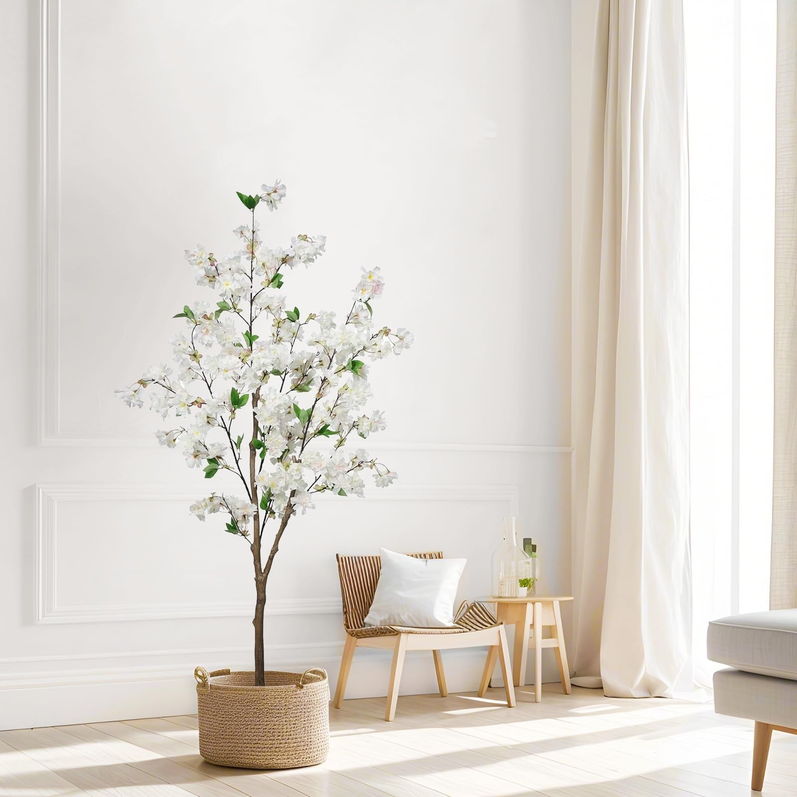 5FT Realistic White Cherry Blossom Tree in Pot – Indoor Decor for Garden, Office