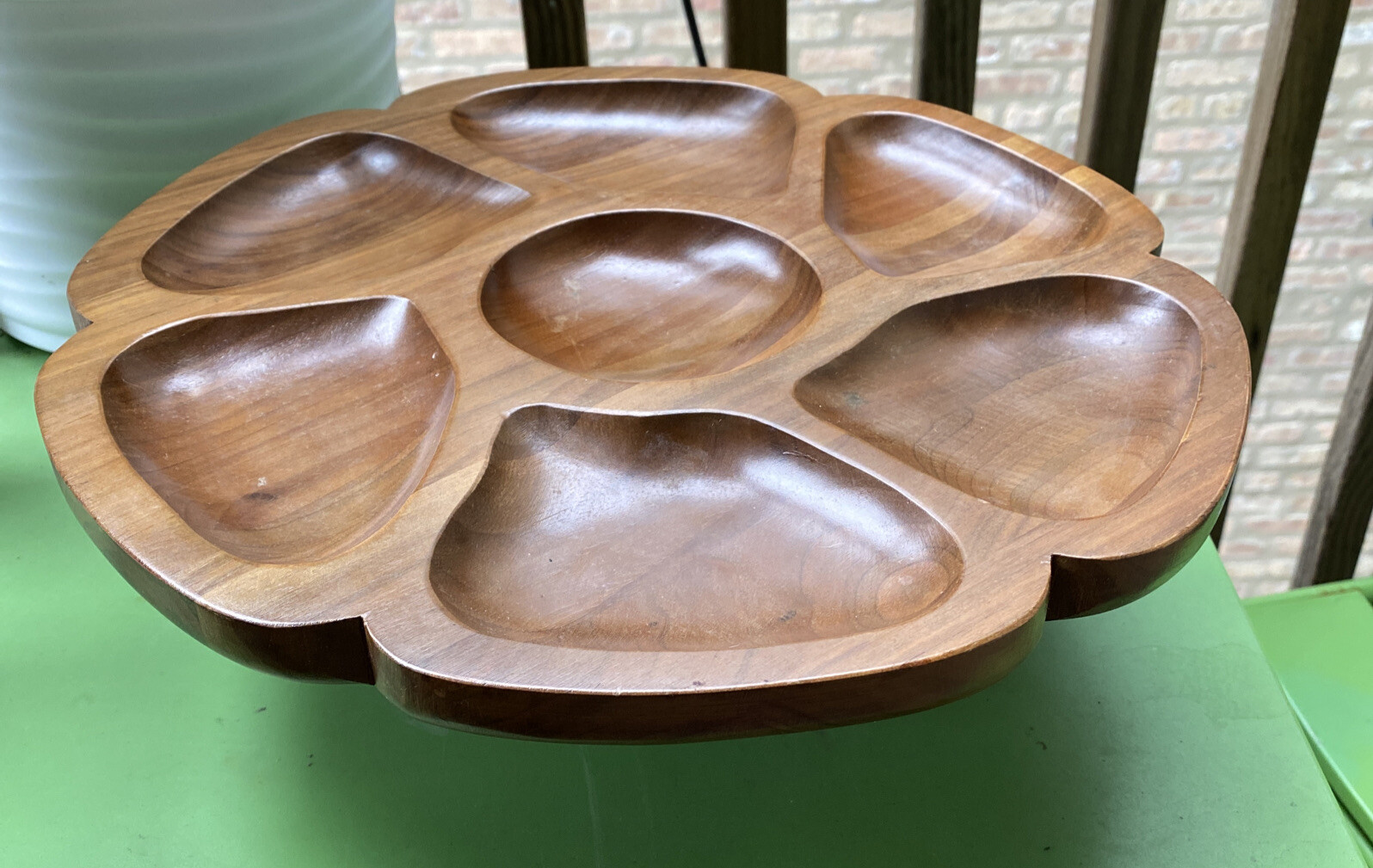 Vtg Wood Mcm Lazy Susan 13″ Turn Table Fame Walnut Retro Kitsch Boho Spinning