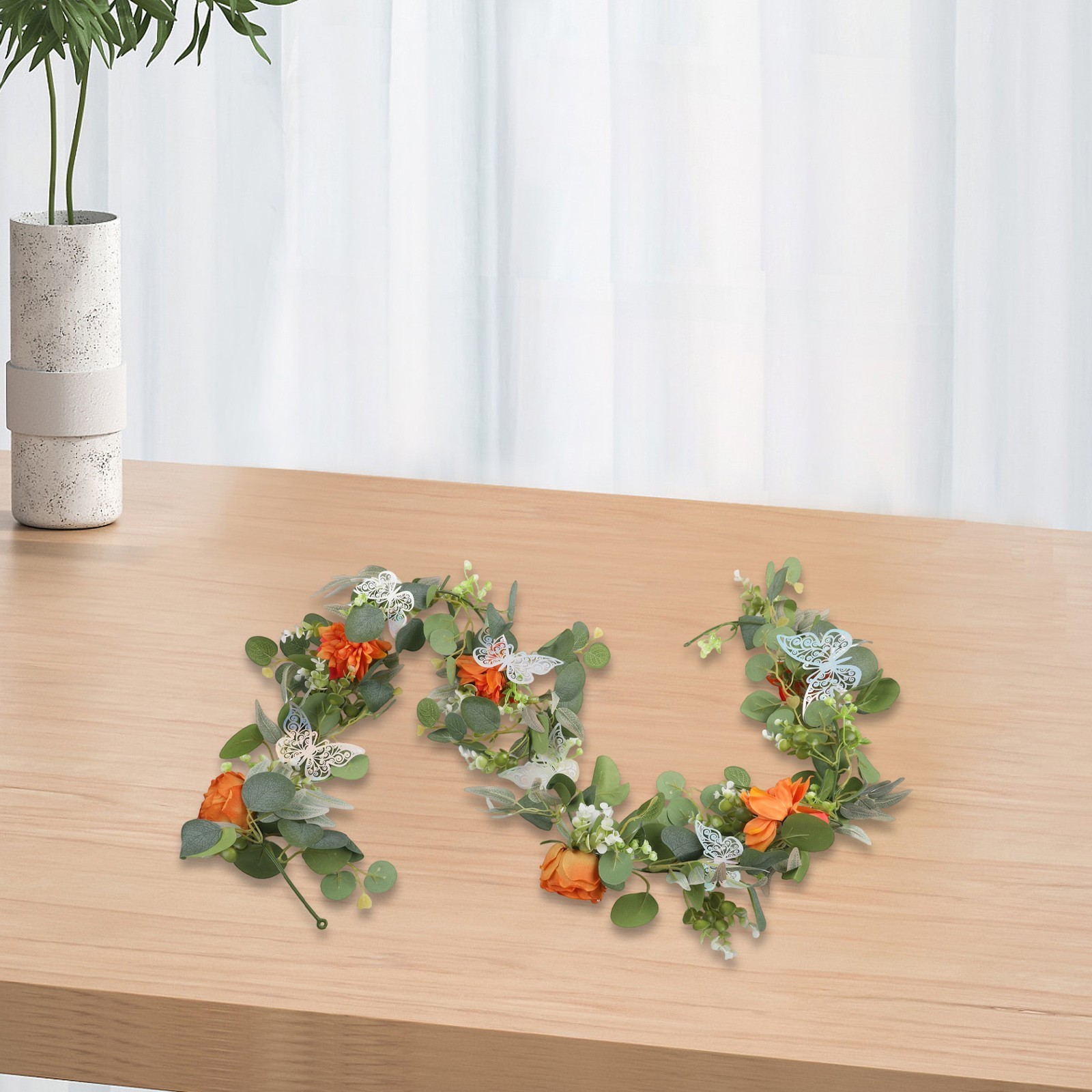 180cm Artificial Flower Garland with Decorative Butterflies for Events