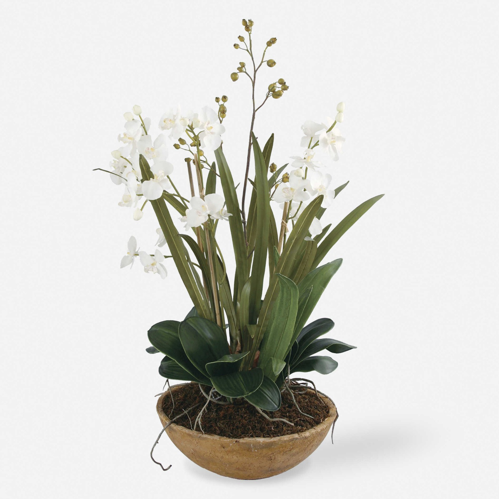 UTTERMOST 60039 MOTH ORCHID PLANTER MIXED FOLIAGE HAND-PAINTED BROWN DISH