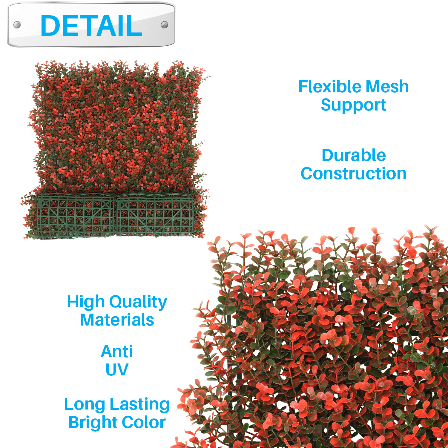 20″x20″ Artificial Grass Wall Hedge Decor Privacy Fence Panel, Red Buxus