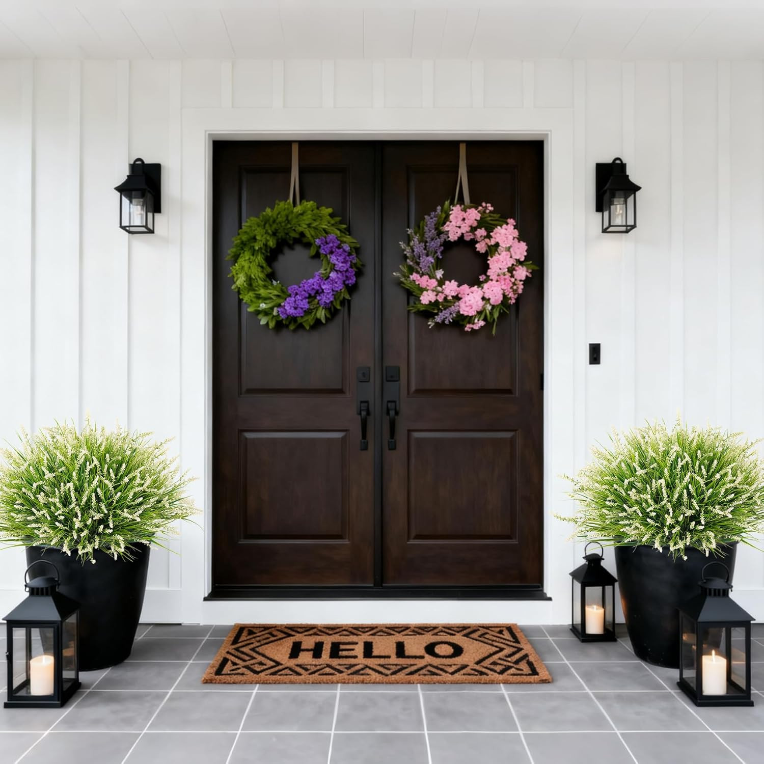 24 Pcs Artificial Faux Plants for Outdoor Spring Decoration, Fake Monkey Grass f