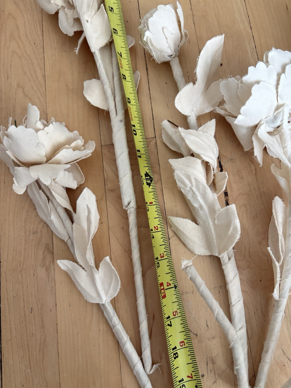 Vtg Wedding Ivory Cotton Fabric Rose Stems Wired Handmade L Floral Decor Lot 5