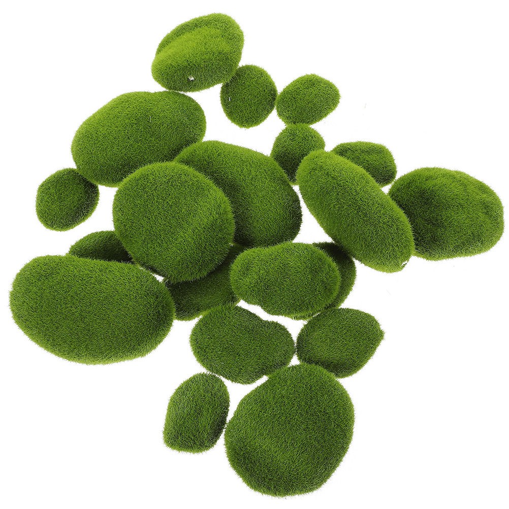 25 Pcs Artificial balls Faux Moss Stone Decorative Lifelike Green Stones
