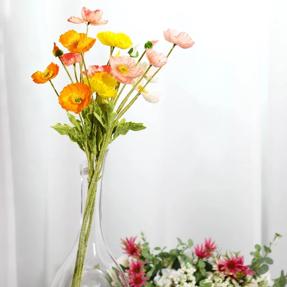 30 Pcs Silk Artificial Poppy Faux Poppy Spring Flowers for Home Kitchen Wedding