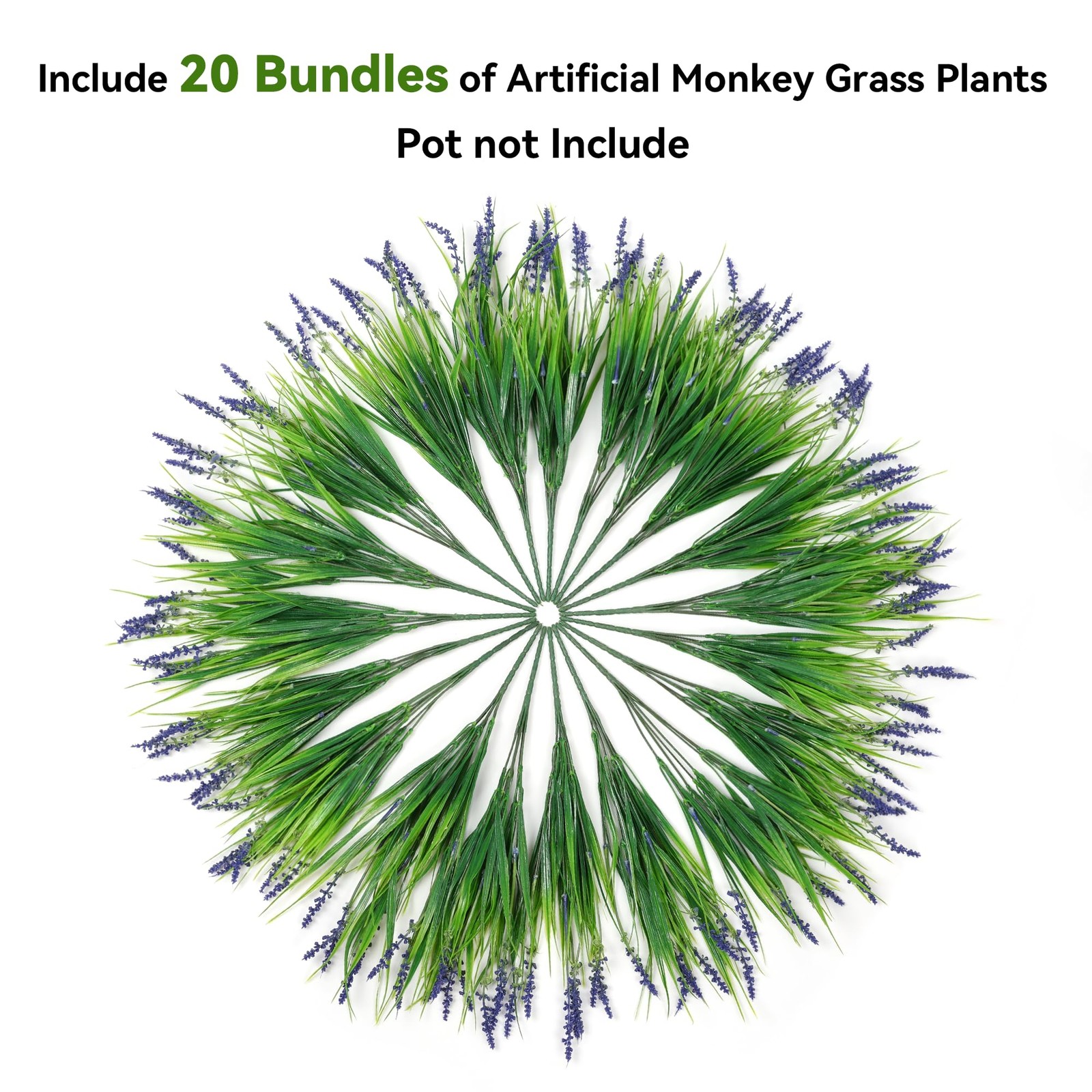 20PCS Artificial Plants Fake Flowers Monkey Grass for Outdoors,UV Resistant R…