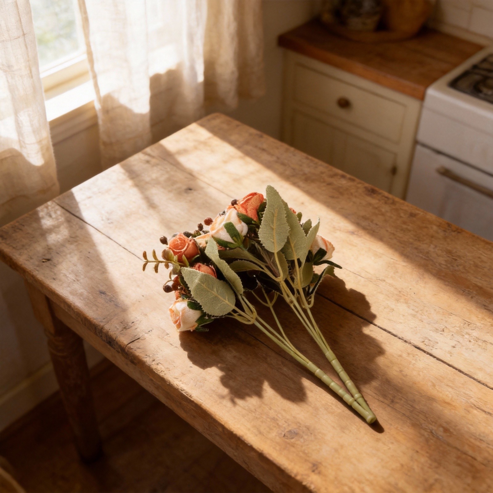 Set of 2 Artificial Roses in Vase for Elegant Home and Office Decoration