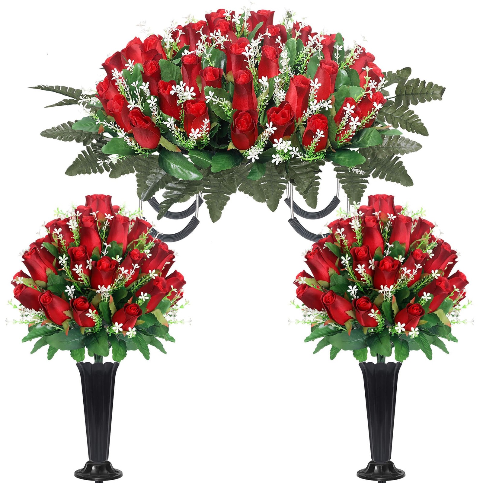 Cemetery Flowers for Grave,Headstone Flower Saddle with 2 Sets Grave Rose Flo…