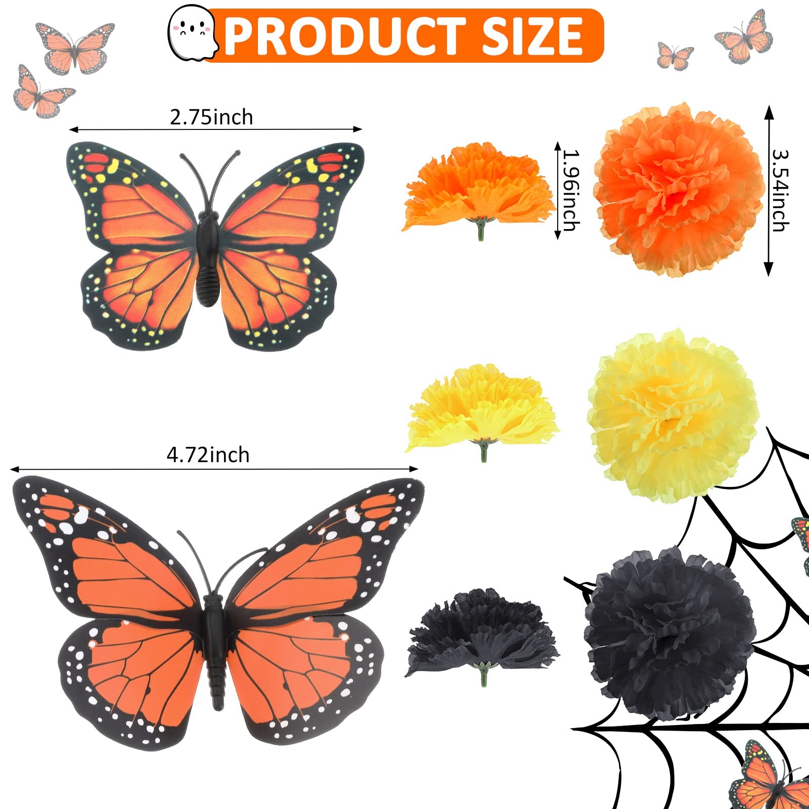 80 Pcs Artificial Marigold Flowers Monarch Butterfly Decorations Kit Dia De L…