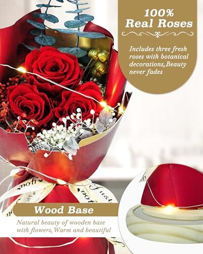 Preserved Flowers Bouquet for Her,Preserved Real Rose Present for Red Rose