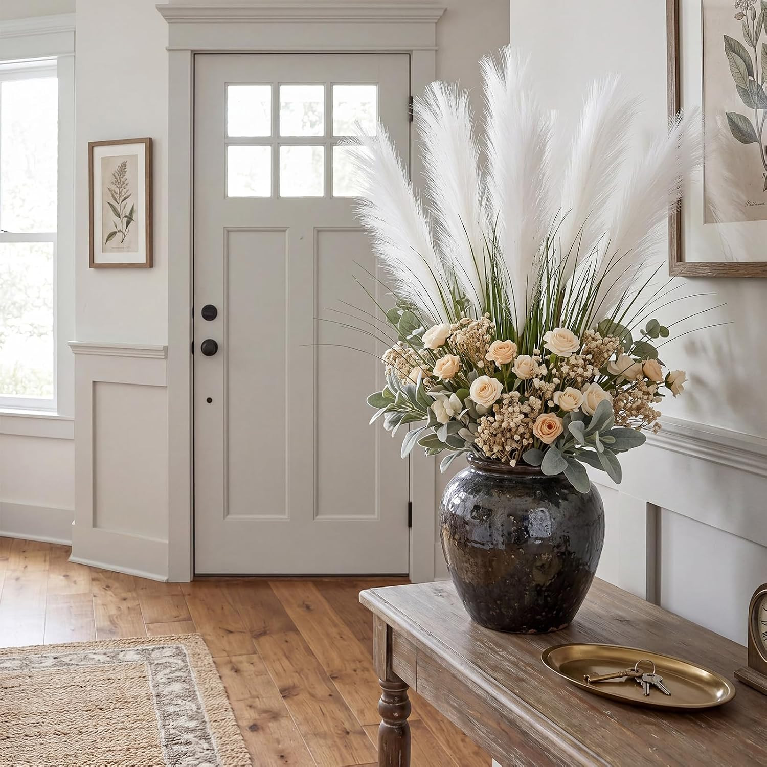 6Pcs 39″ Large Artificial Plants with 3 Heads White Faux Fake Reed Pampas Grass