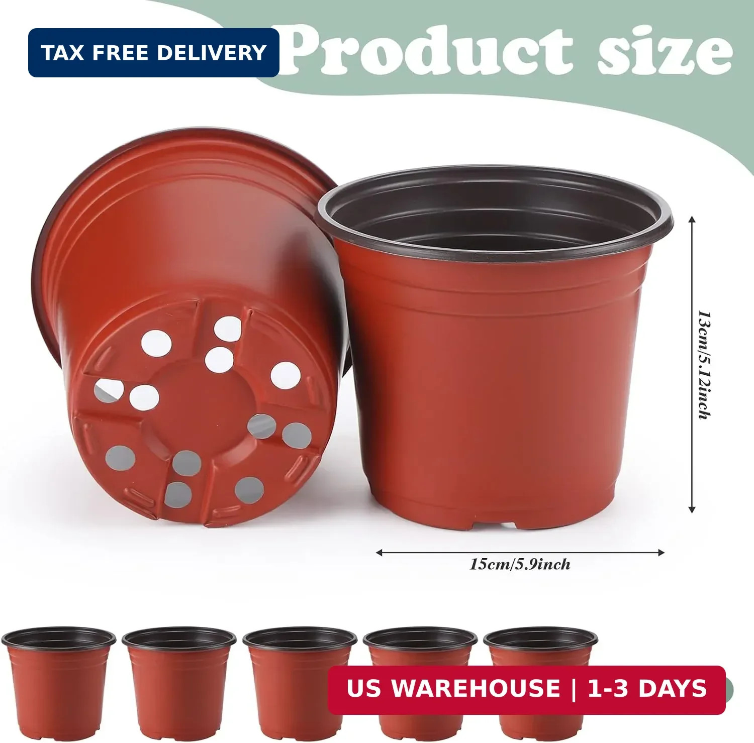 6 Inch Nursery Pots Bulk – Plastic Planter Pots with Drainage Holes for Seed Sta