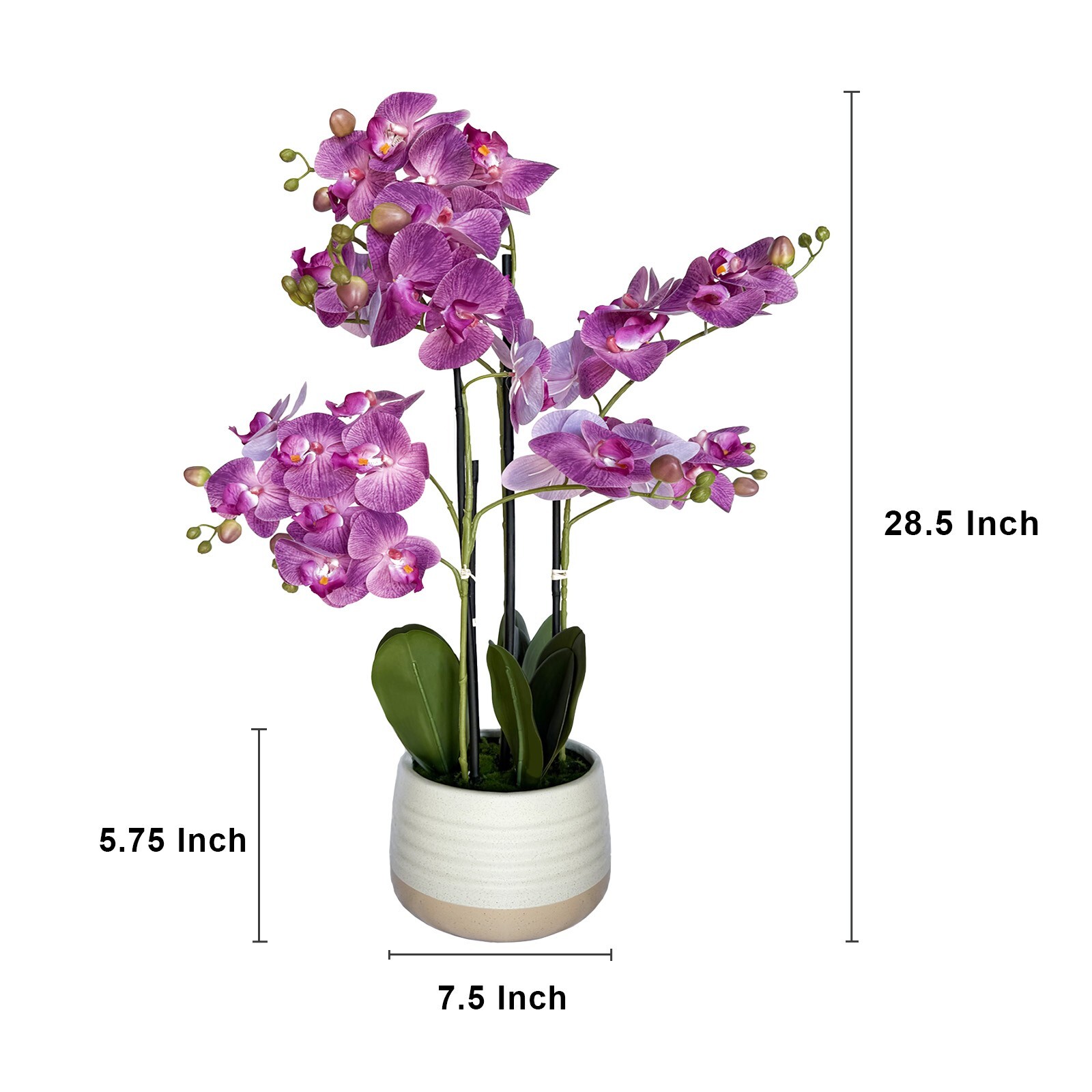 28″ Artificial Flowers Potted Faux Purple Orchid in Ceramic Pot Home Decor