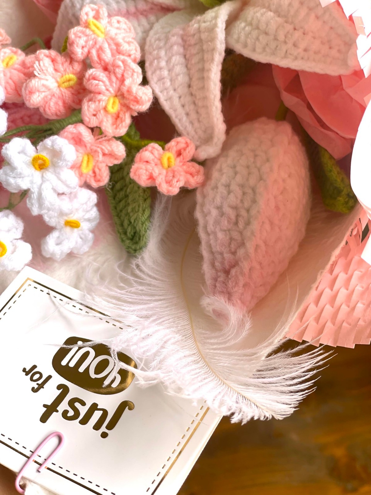 Luxury White Pink Lily Crochet Flowers Bouquet | Handmade Floral Decor Gift for