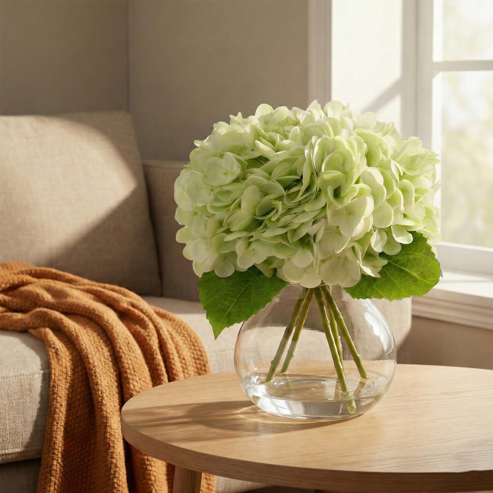 Real Touch Artificial Hydrangea in Vase,Premium Faux Flowers with Faux Water …