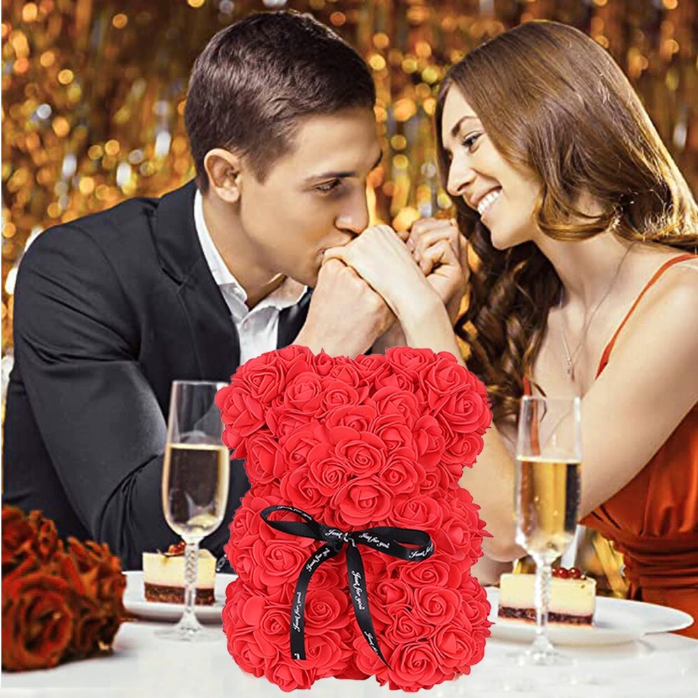 2023 Red Rose Flower Teddy Bear with Gift Box (25cm) Valentines & Birthday Party