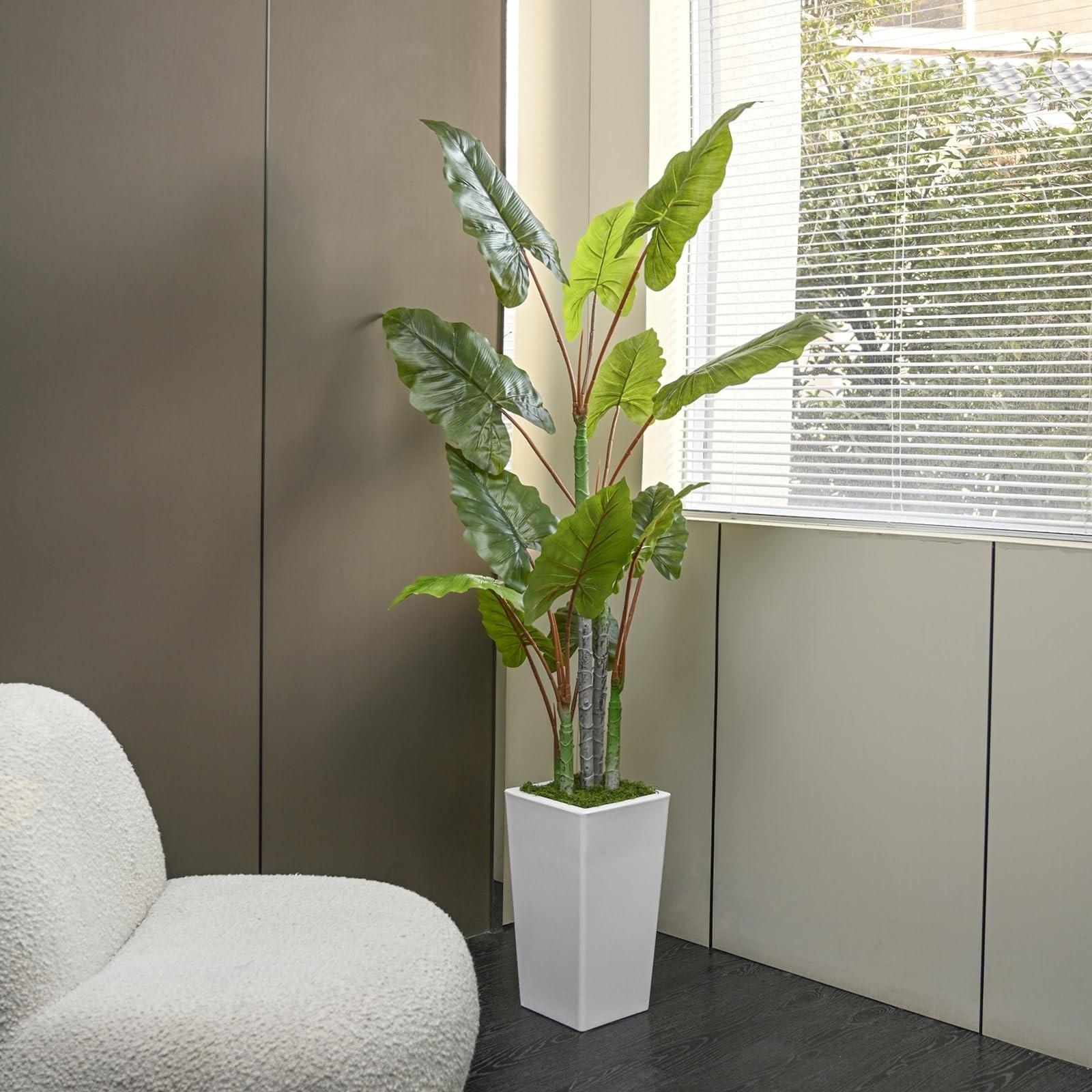 Abzo Artificial Plant Indoor 5.5FT – Fake Tree White Tall Planter – Faux Silk