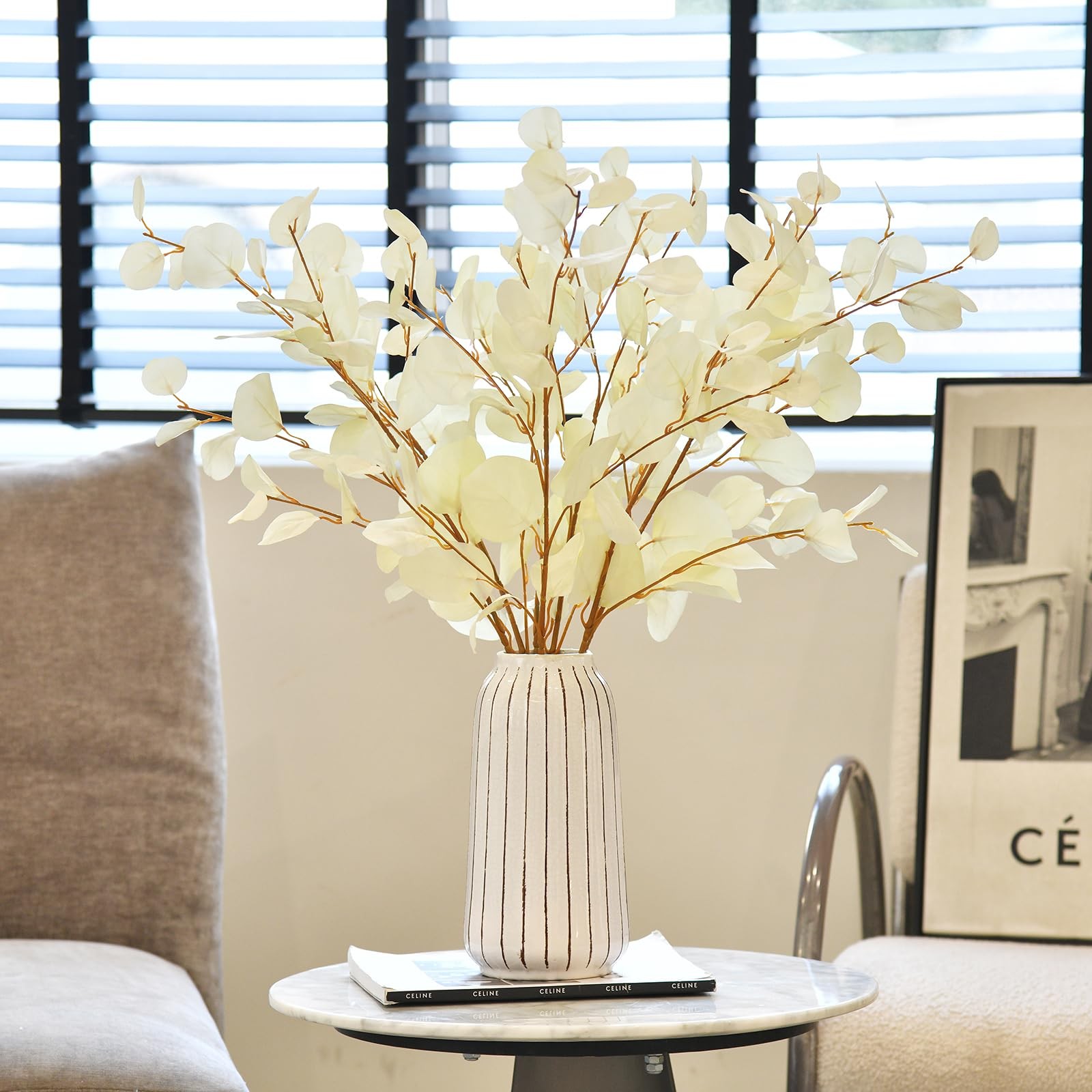 3 PCS Artificial Eucalyptus Stems Long 33″ Fake Eucalyptus Leaves Branches fo…