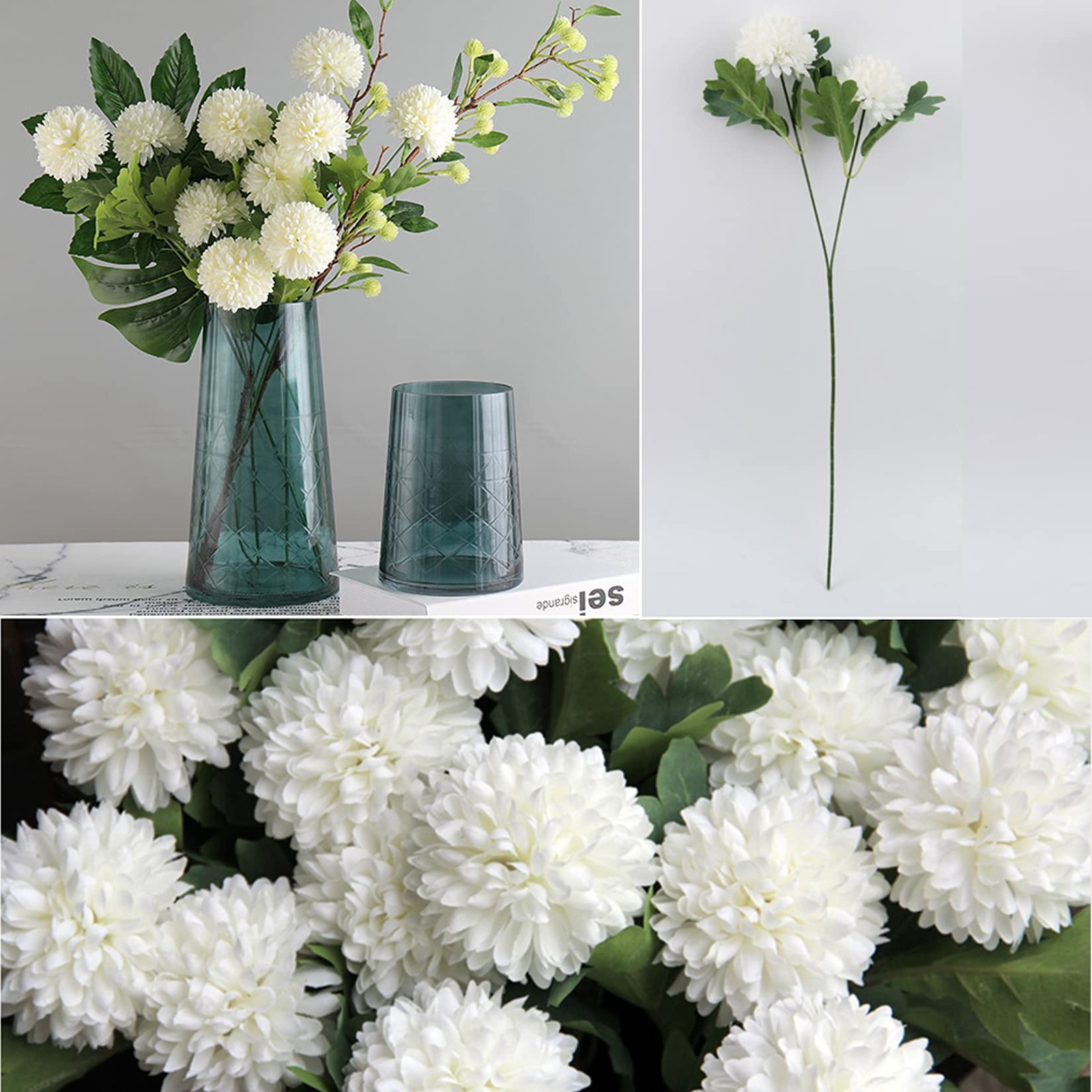 24 Silk Chrysanthemum Head Bouquet White Bouquets Hydrangea,12 Pcs Artificial…