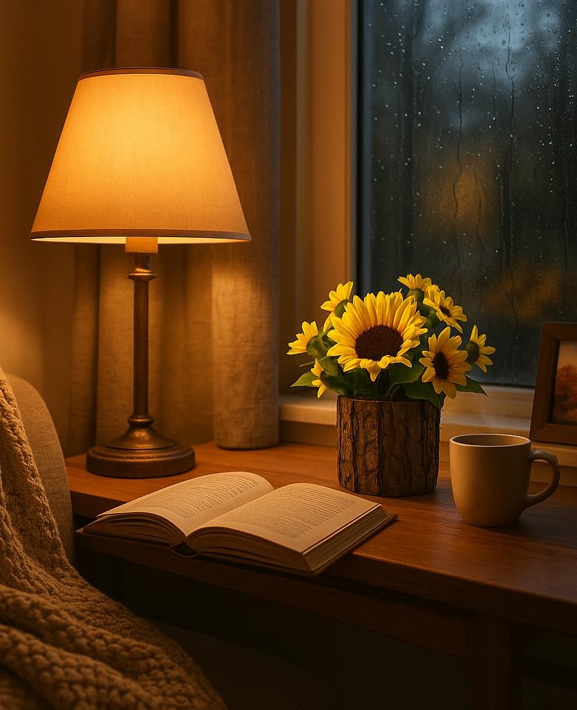 Artificial Sunflowers For Spring Decor Small Potted Flower In Log Planters Table