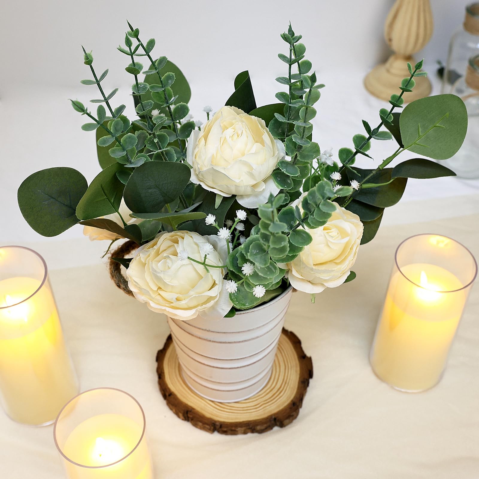 Artificial Flowers in Pot – 10 Inches Pre-Made Large Faux Silk Rose Floral Gr…