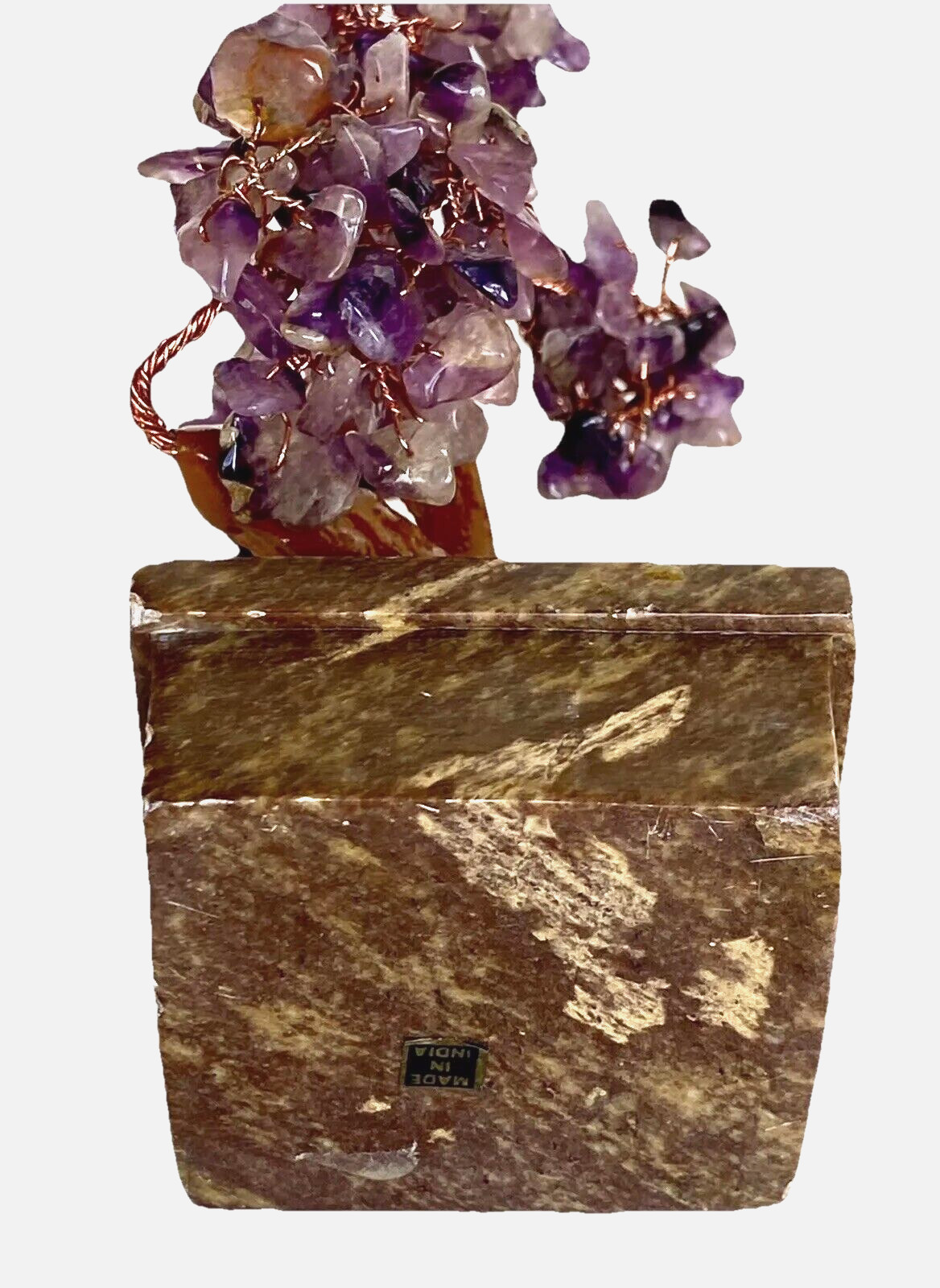 Vintage Polished Amethyst Chip Bonsai Tree Sculpture with Soapstone 4-3/4″ Tall