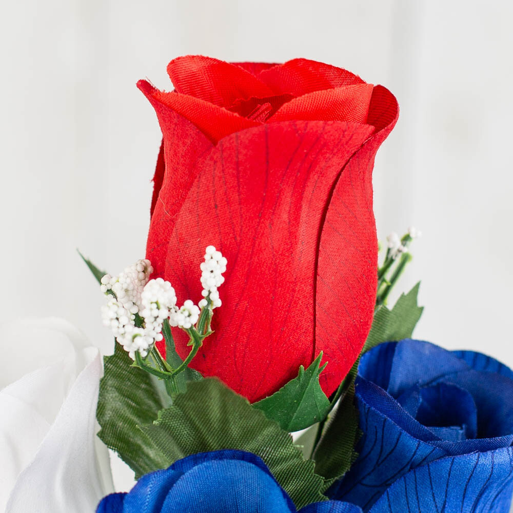 Set of 4 Red, White and Blue Patriotic Artificial Rose 20″ Floral Bushes