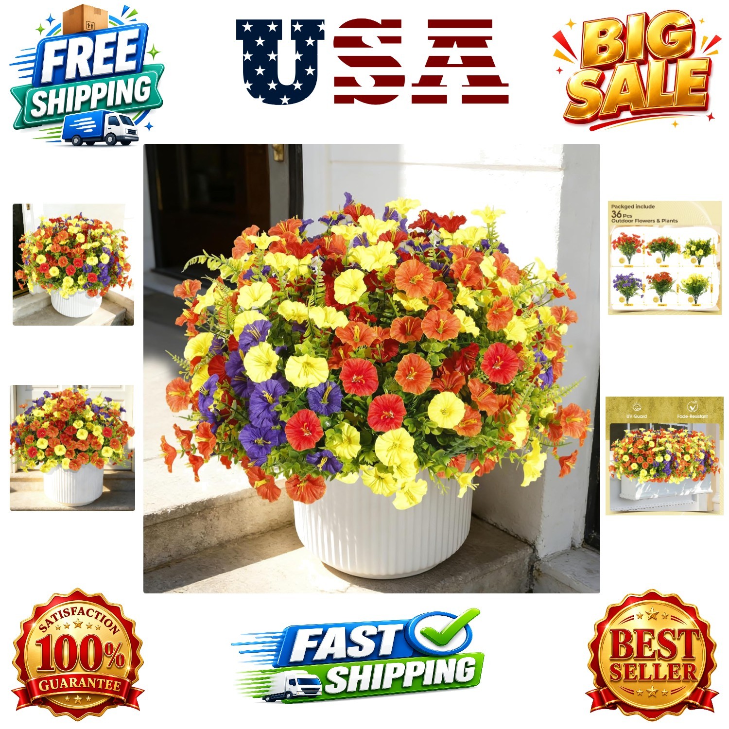 Artificial Morning Glory UV Resistant Outside 36 pcs 4 Colors Garden Artifici…
