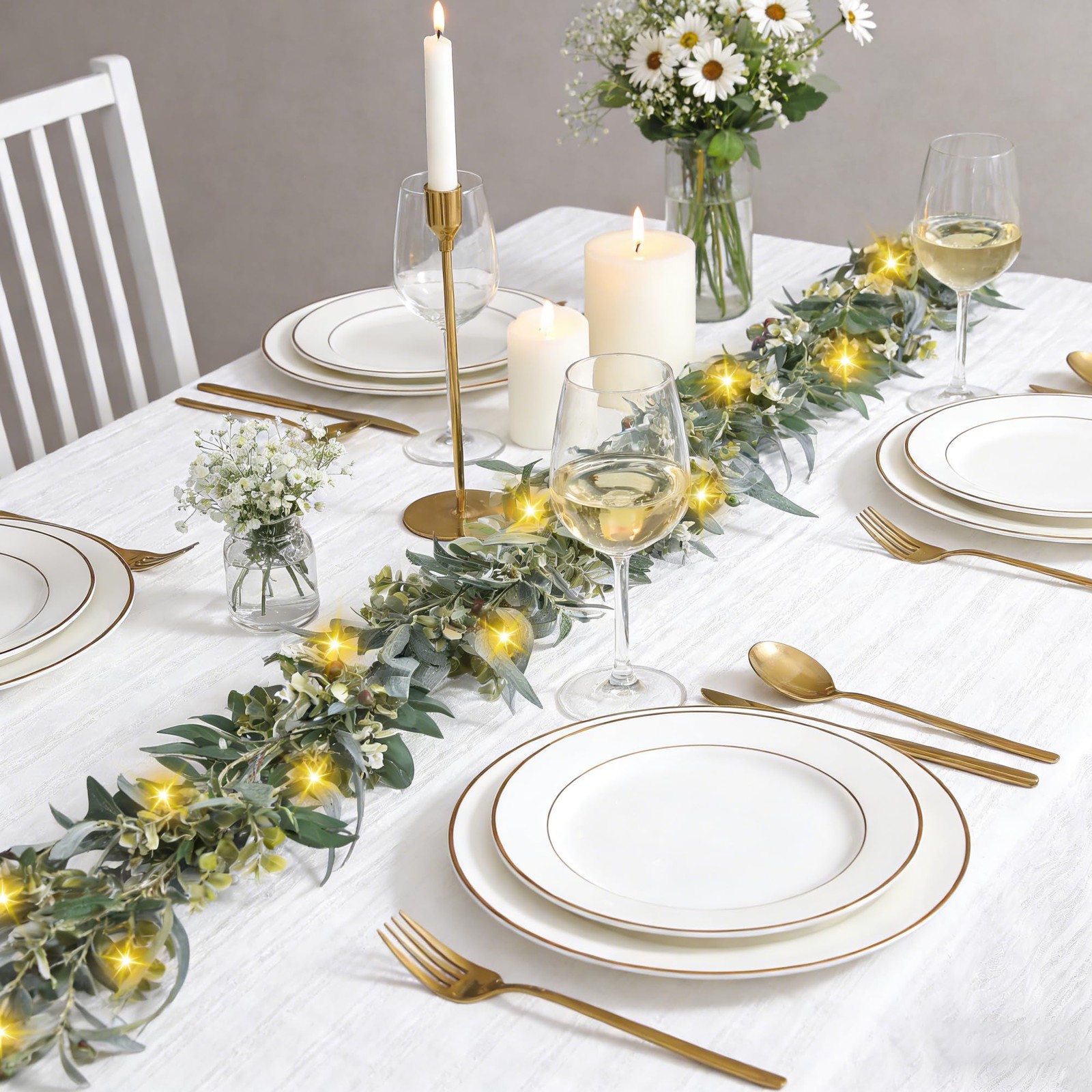 Olive Garland with Lights – 6 Ft Eucalyptus Garland with Timer 30 Fairy Light…