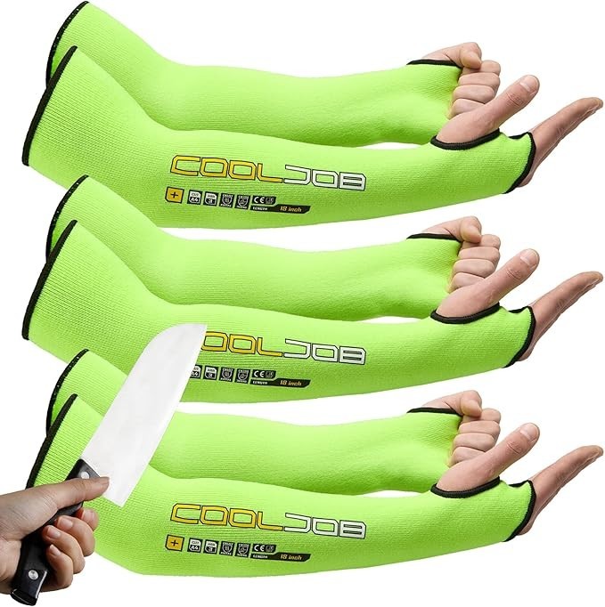 COOLJOB 3 Pairs 18in A4 Cut Resistant Sleeves UV Protection Thumb Hole Blk/yello
