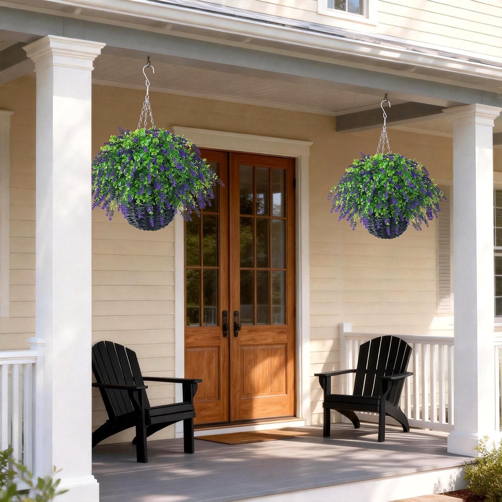 New VIERENA Artificial Lavender and Eucalyptus Leaves Hanging Basket – 2 Set for