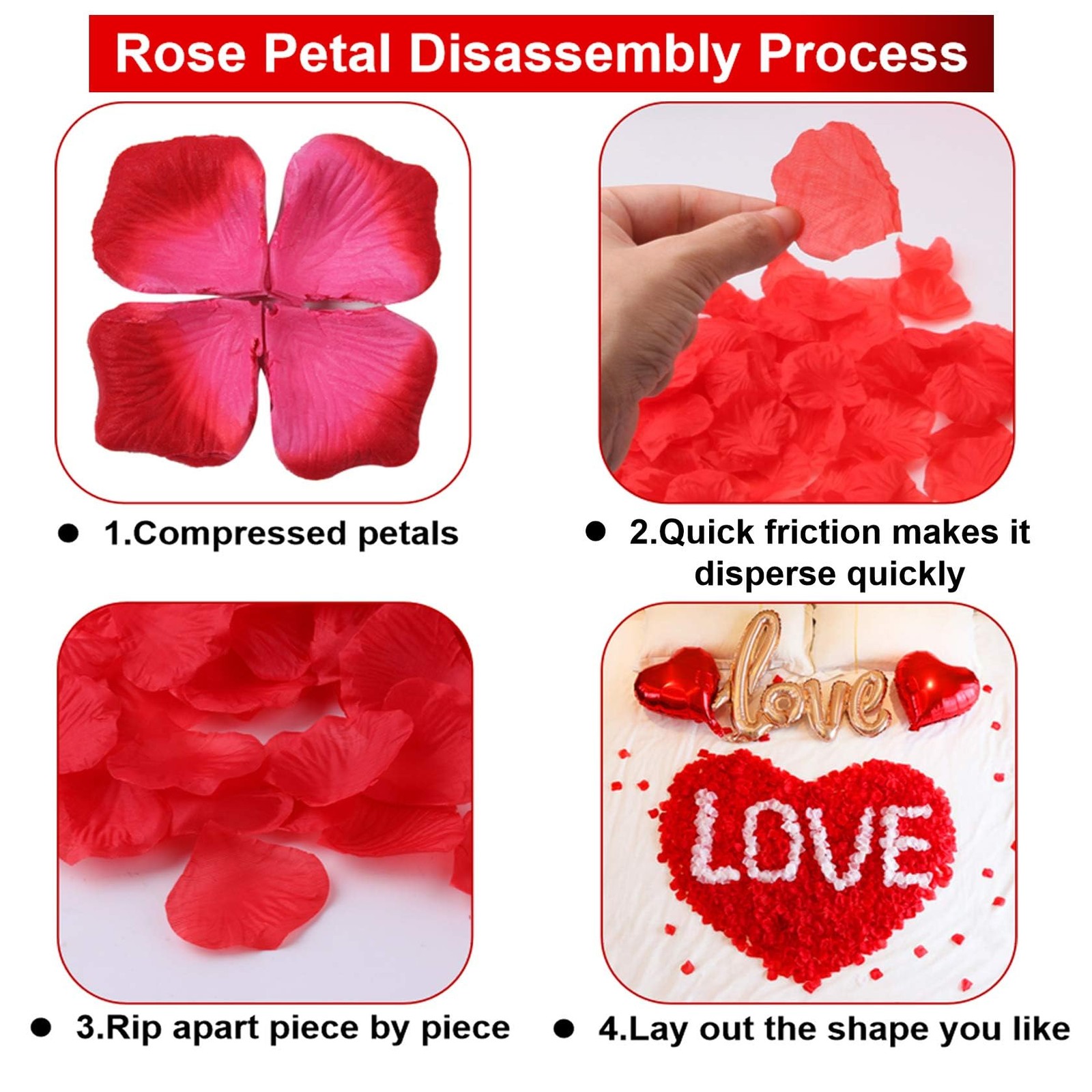 300PCS Fake Rose Petals for Romantic Night Romantic Festive Atmosphere Creati…