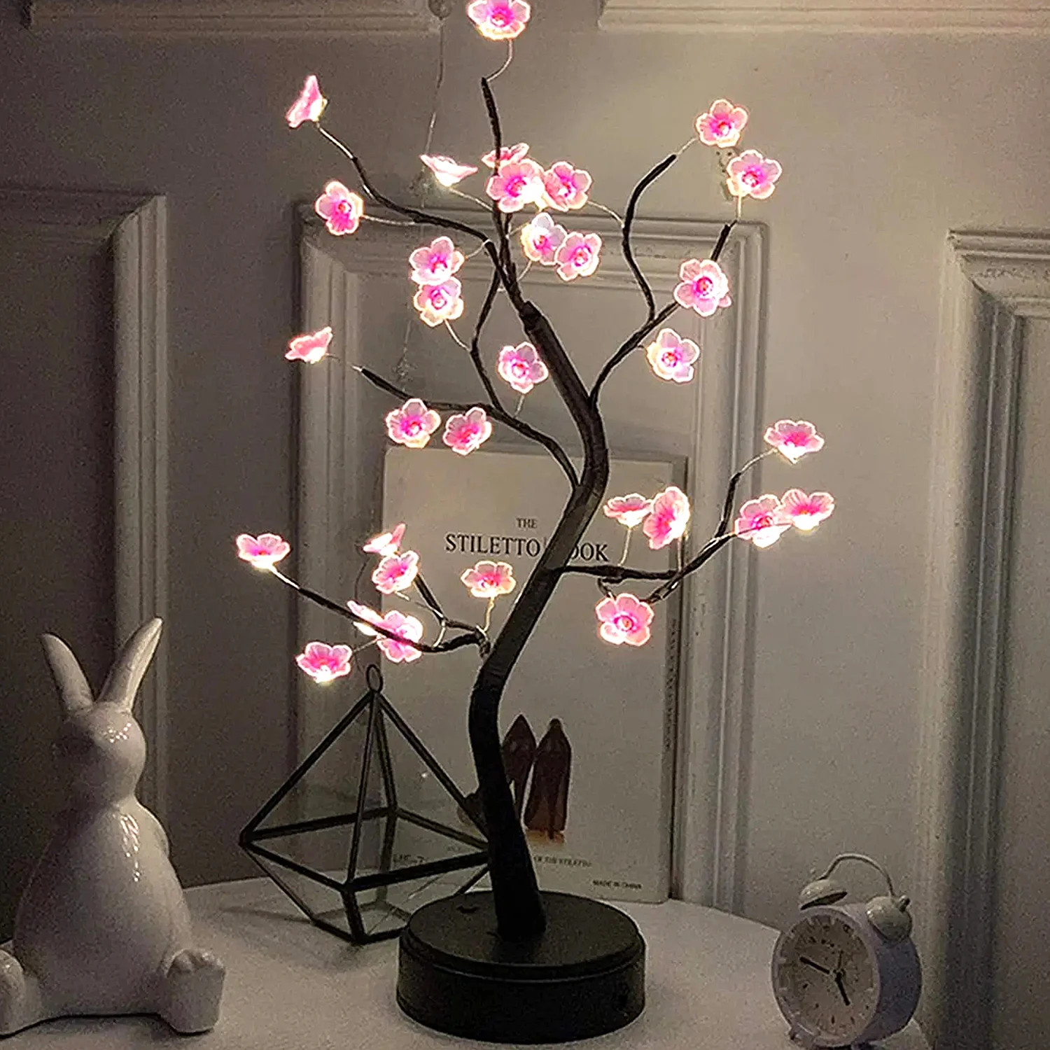 Table Tree Night Light USB/Battery Powered Touch Switch Artificial Bonsai Cherry
