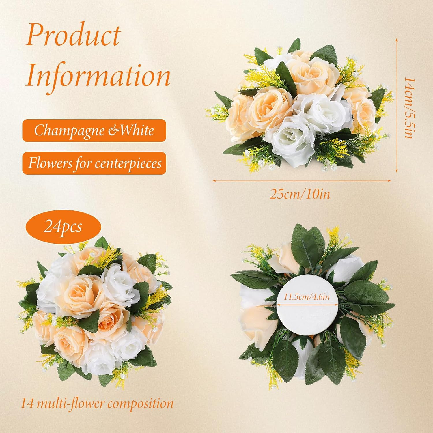 24 Pcs Artificial Rose Flower Balls for Centerpieces, Silk Roses Kissing Balls R