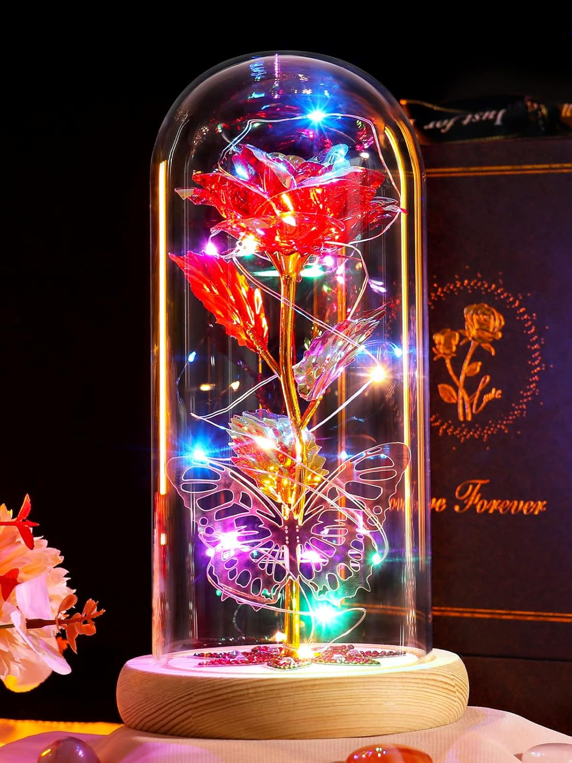 Valentines Day Rose Gifts for Her Women Mom, Galaxy Glass Rose Forever Preserved