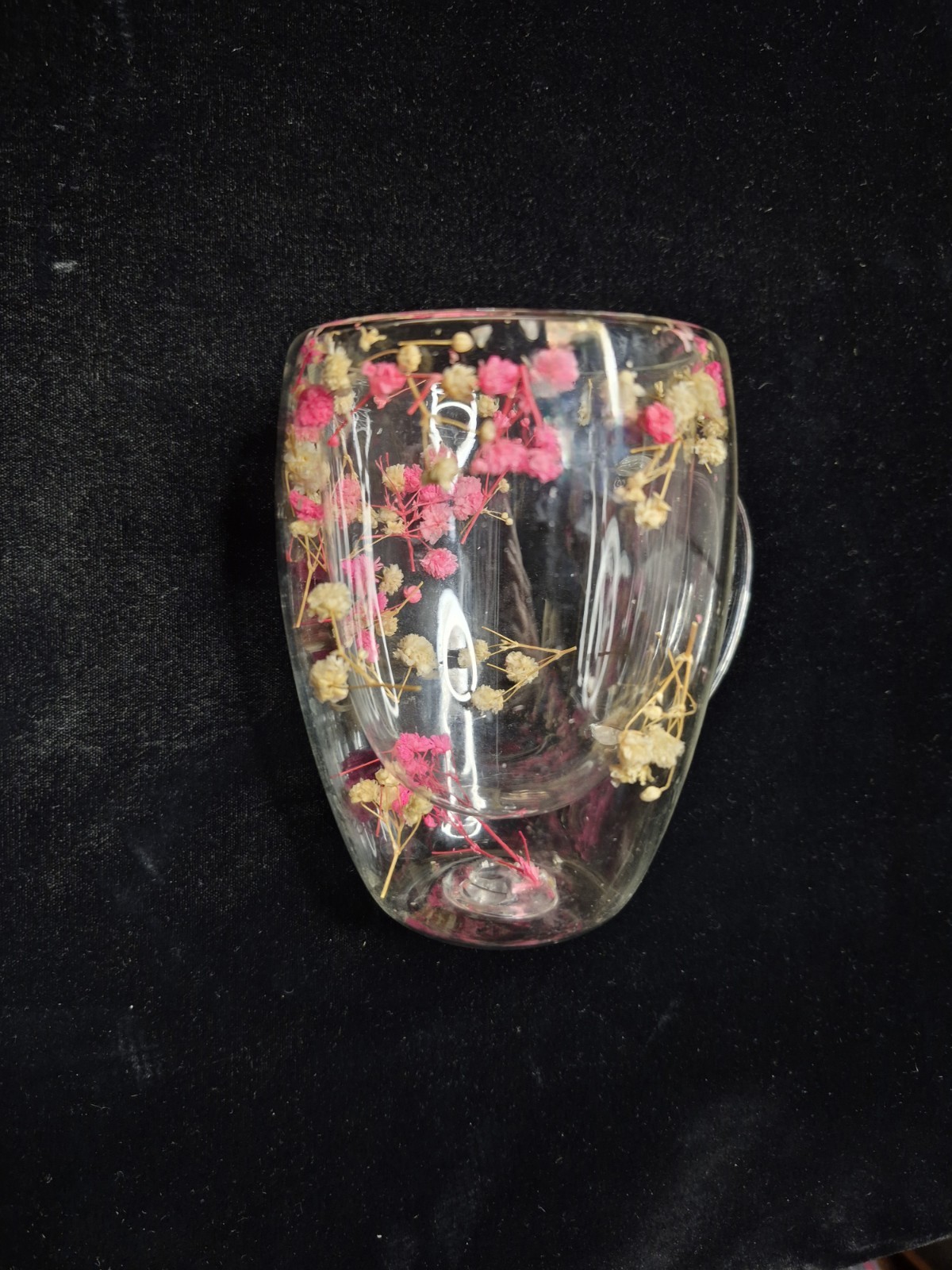 Dried Flower Glass Mug – Double Wall Clear Coffee Tea Cup – Botanical Floral