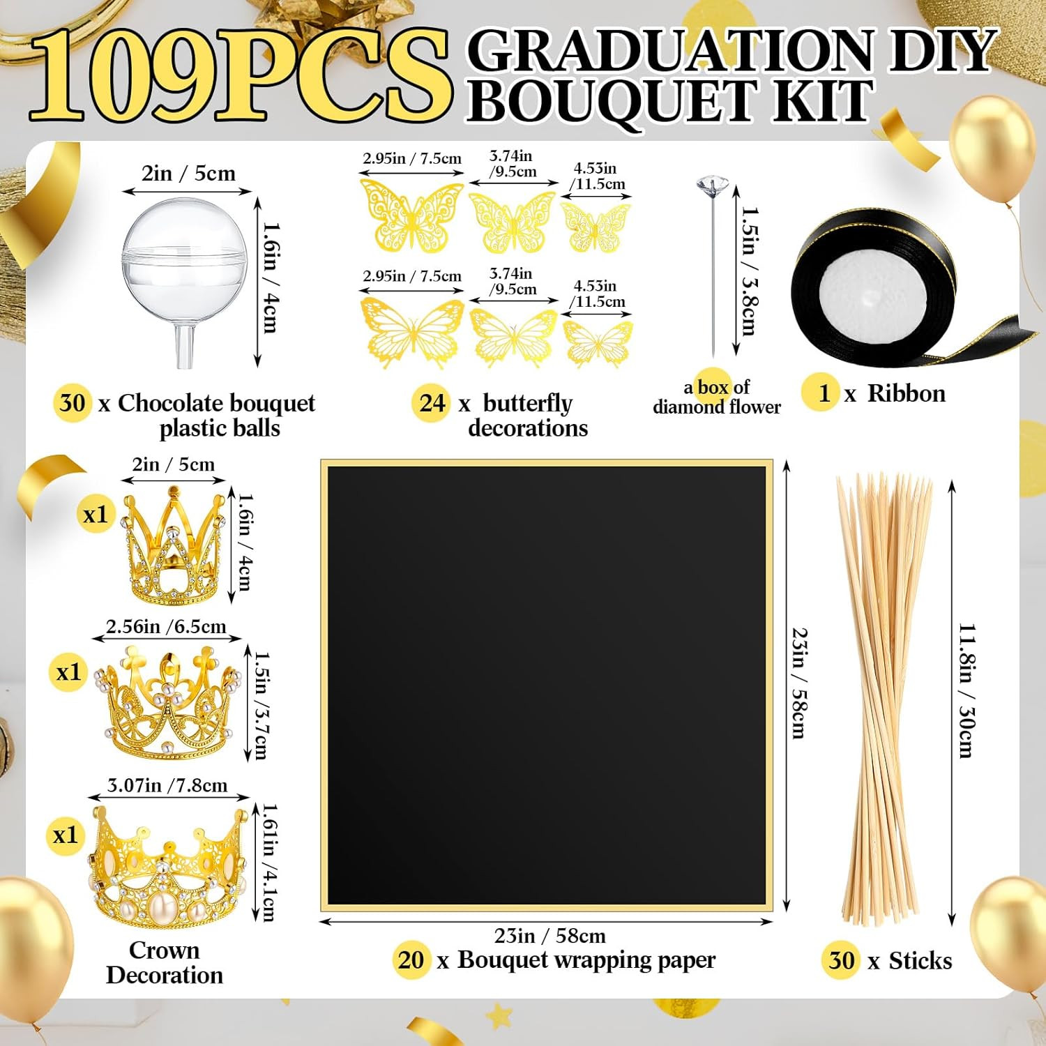 Graduation DIY Chocolate Flower Bouquet Kit with Acrylic Holder and Ribbon