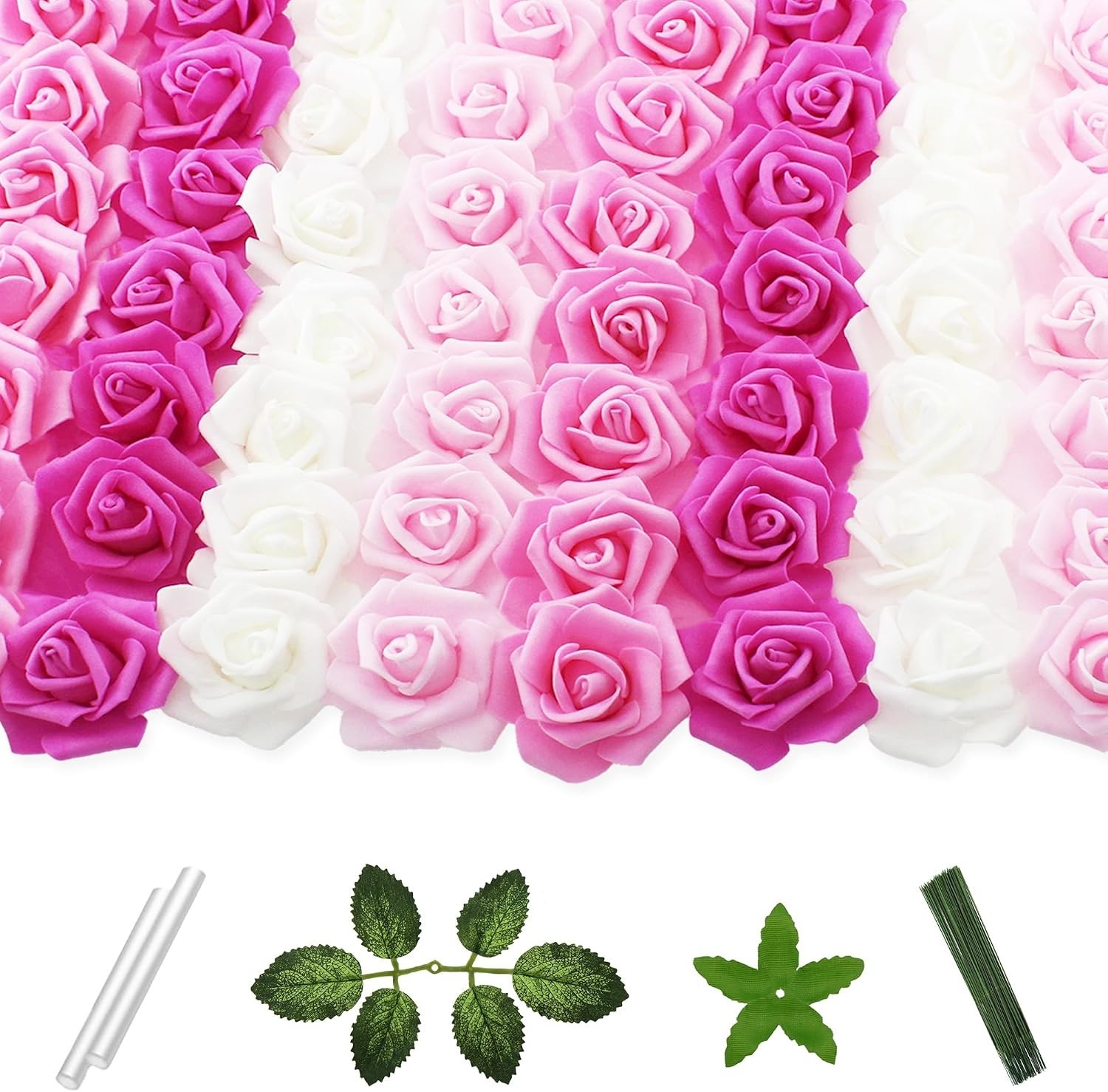 100 Pcs 2 in Artificial Rose Head Bulk 4 Shades of Pink White | Foam Fake Flo…