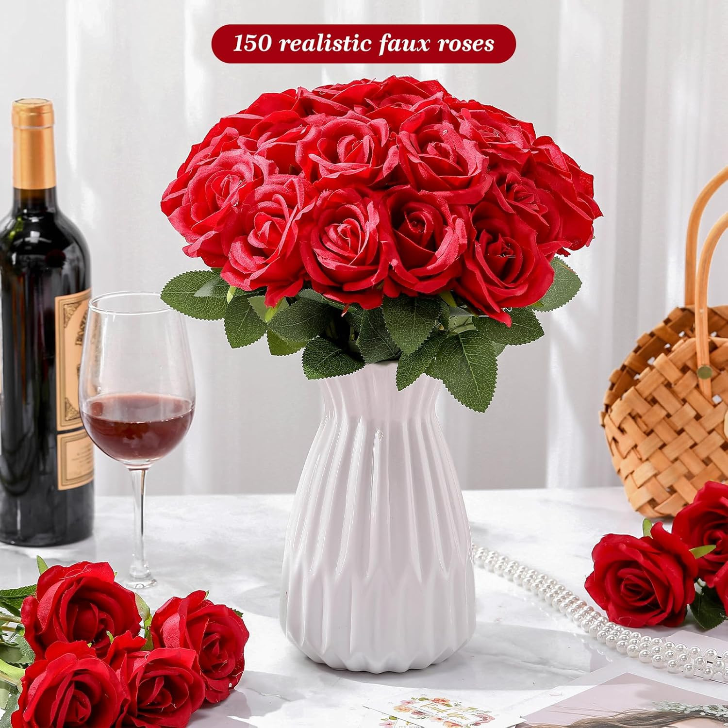 150 Pcs Realistic Wine Red Silk Roses for Wedding Decor & Home Arrangements