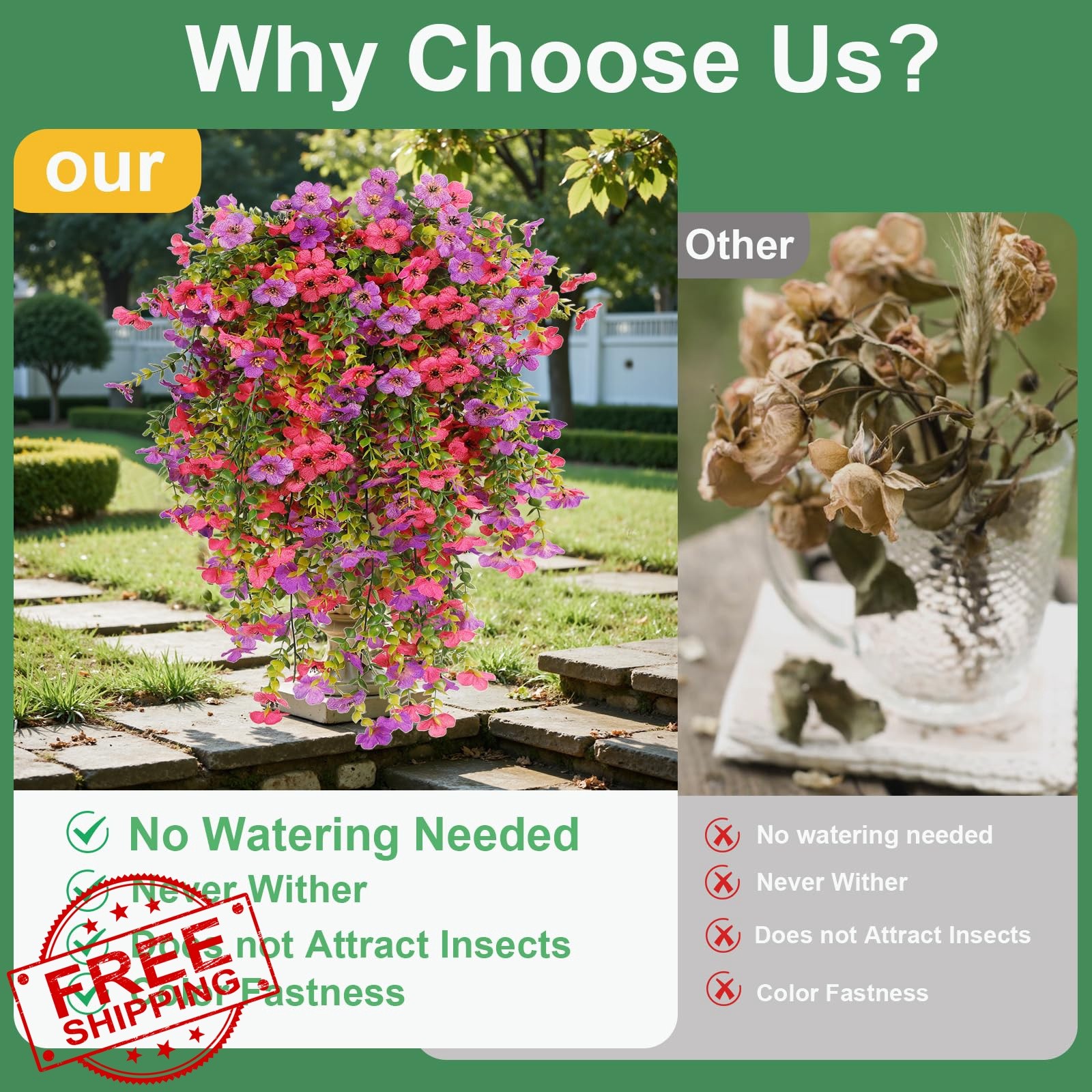 Wanderroot Artificial Flowers 6 Bundles Purple/Fuchsia