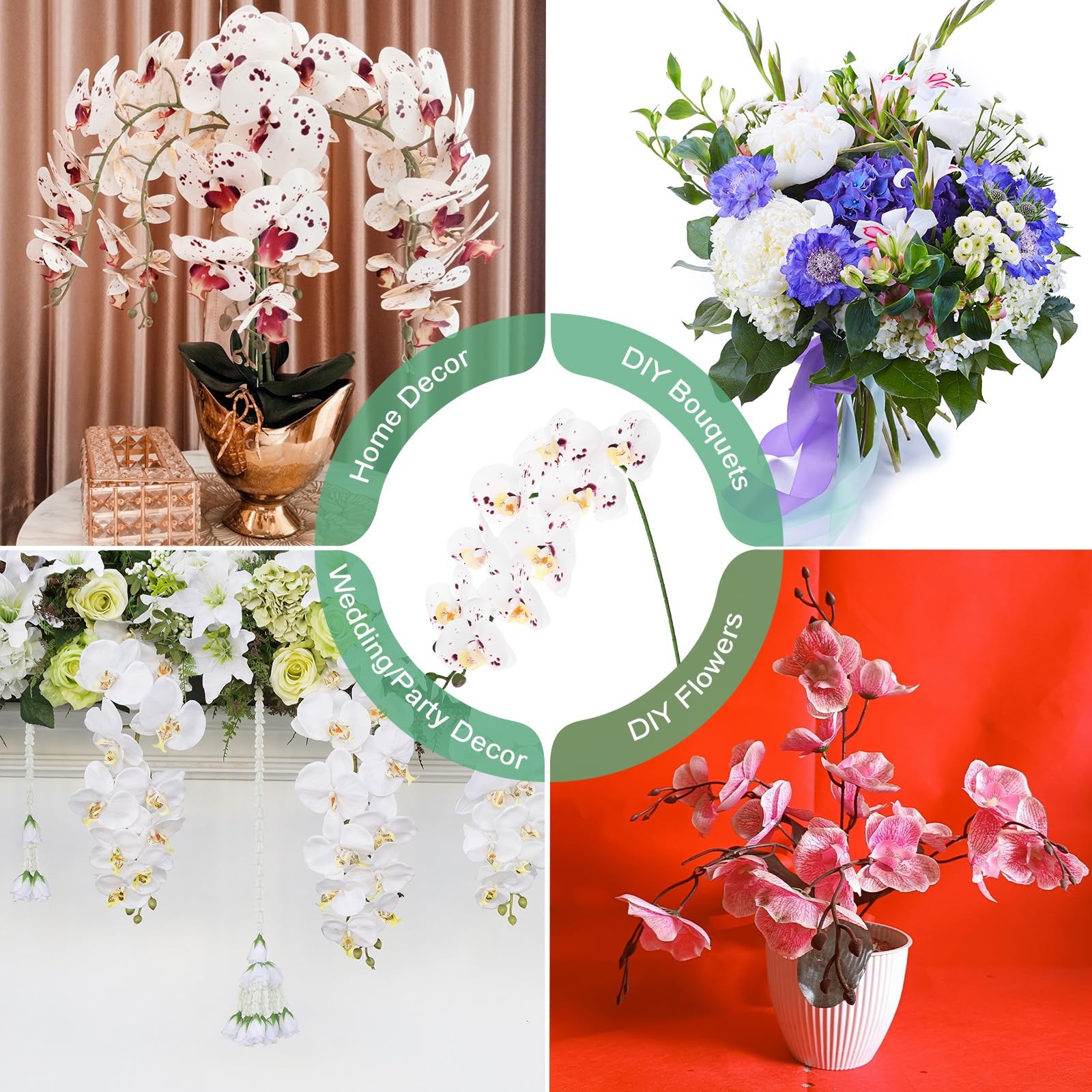 1-Pack Artificial Orchid Flowers 9 Large Petals 37 Inch Faux Phalaenopsis Sil…