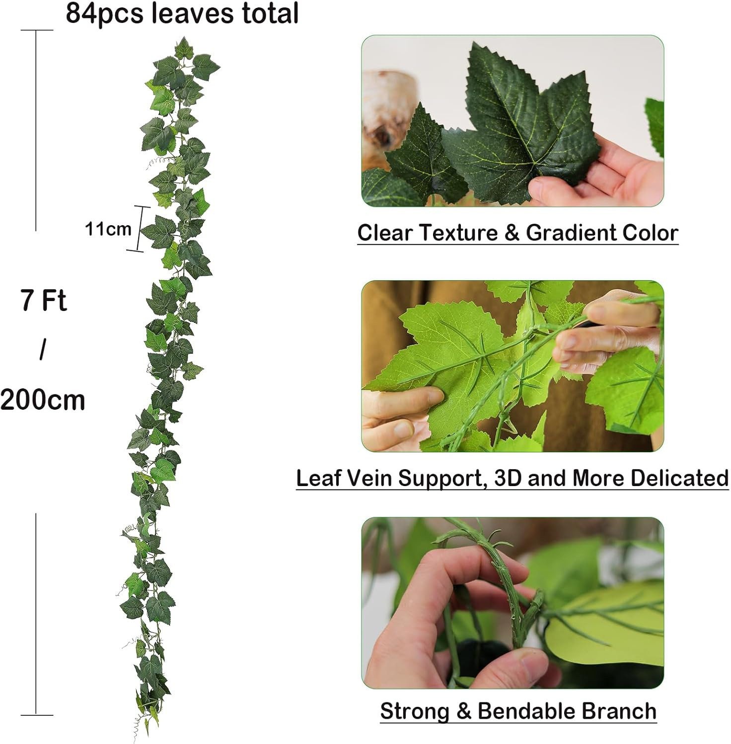2Pack 14Ft Flame Retardant Artificial Grape Leaves Flexible Fake Green Plants Vi