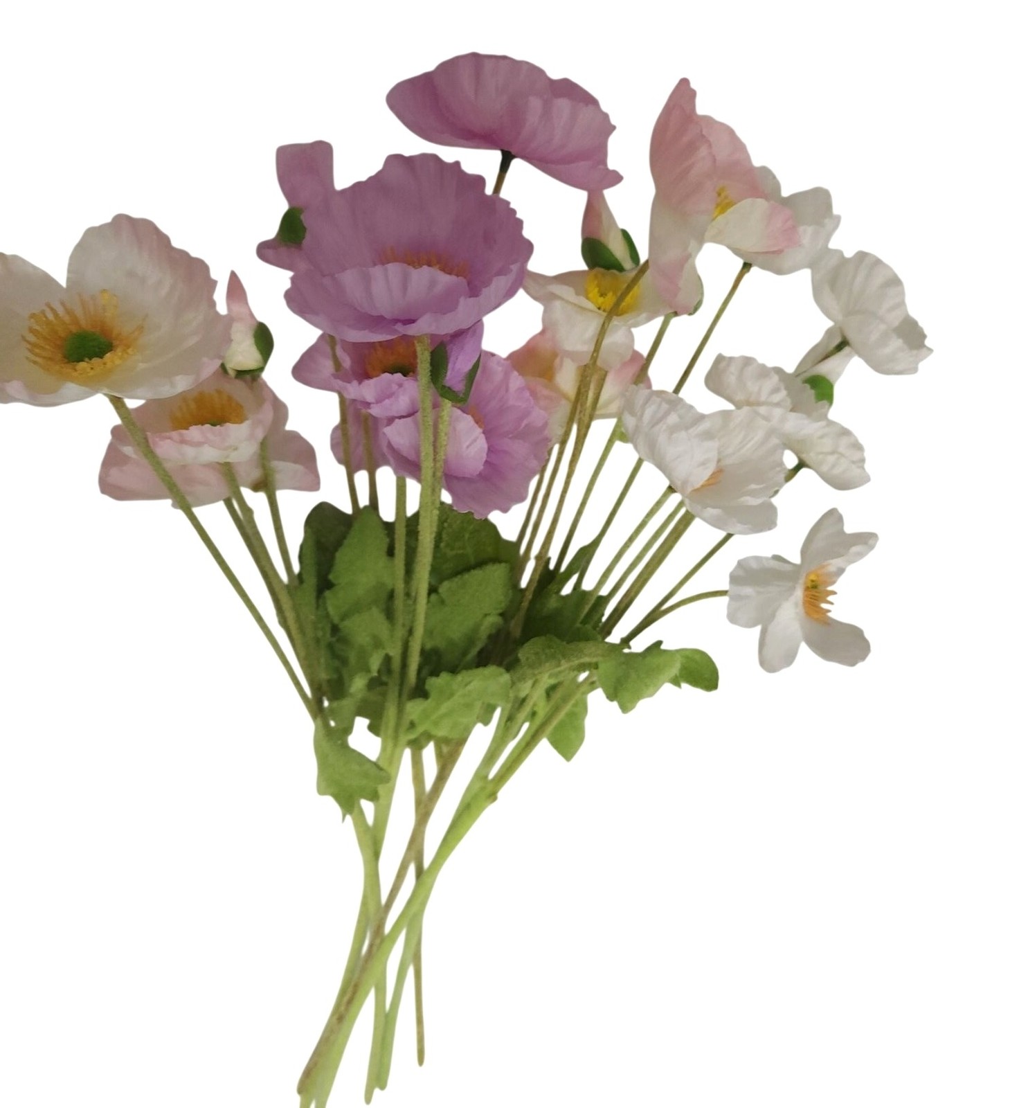 Artificial Silk Poppy Flowers Lavender White Pink Faux Wildflower Bouquet 6 Stem