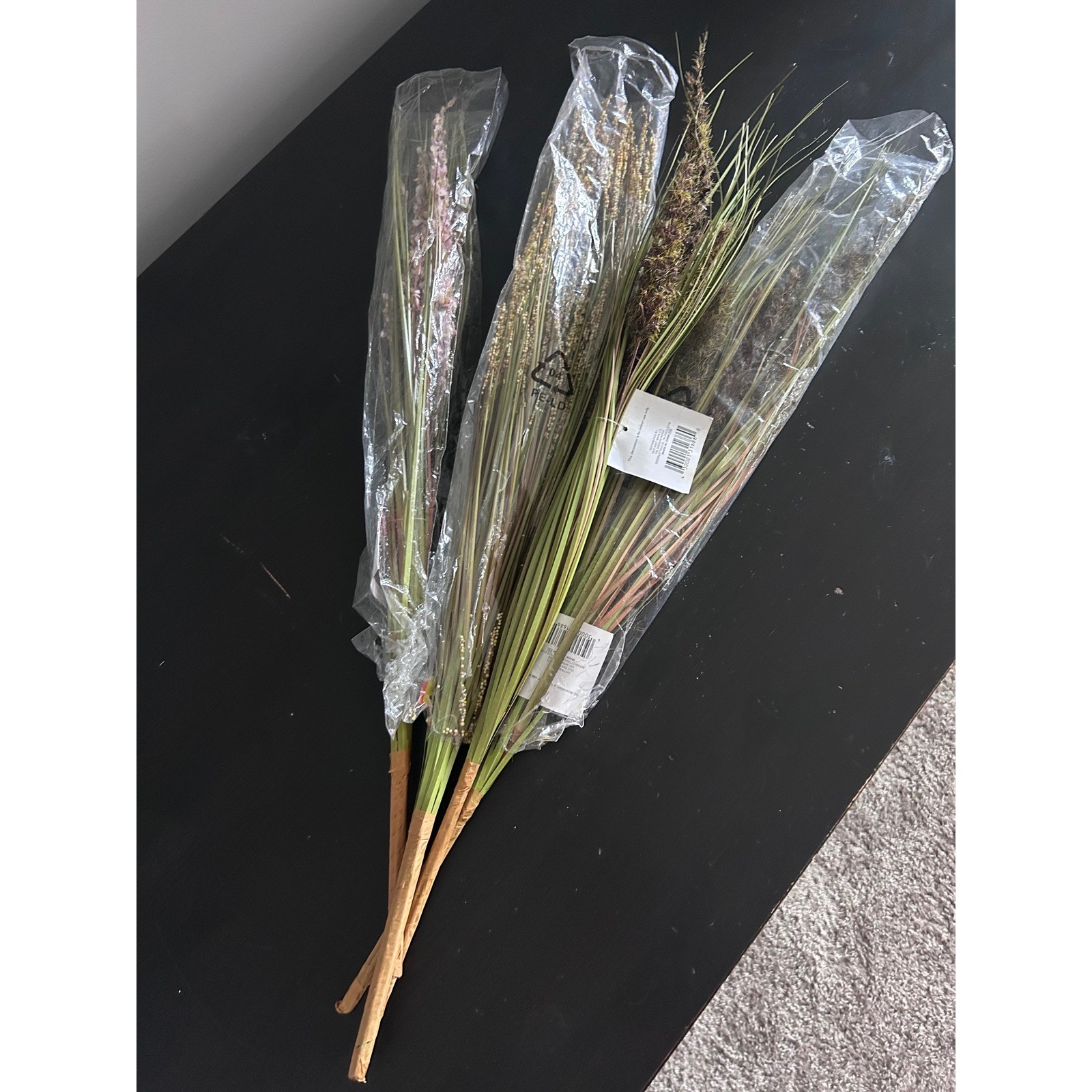 4pc Faux Grass Floral Stems Pink Green Seeded Feathery Boho Home Decor Bundle