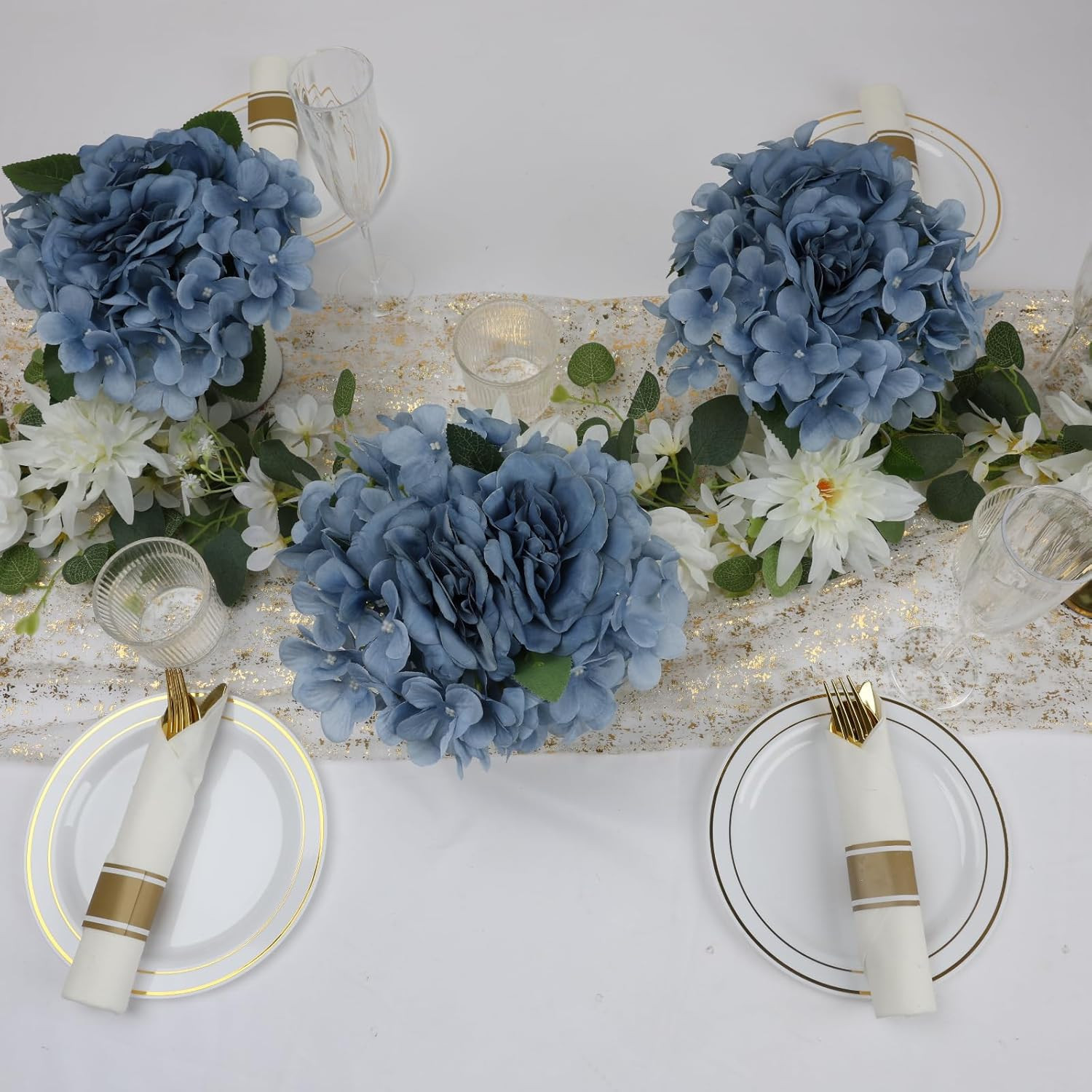 Dusty Blue Hydrangea Centerpieces – Set of 6 for Weddings & Events