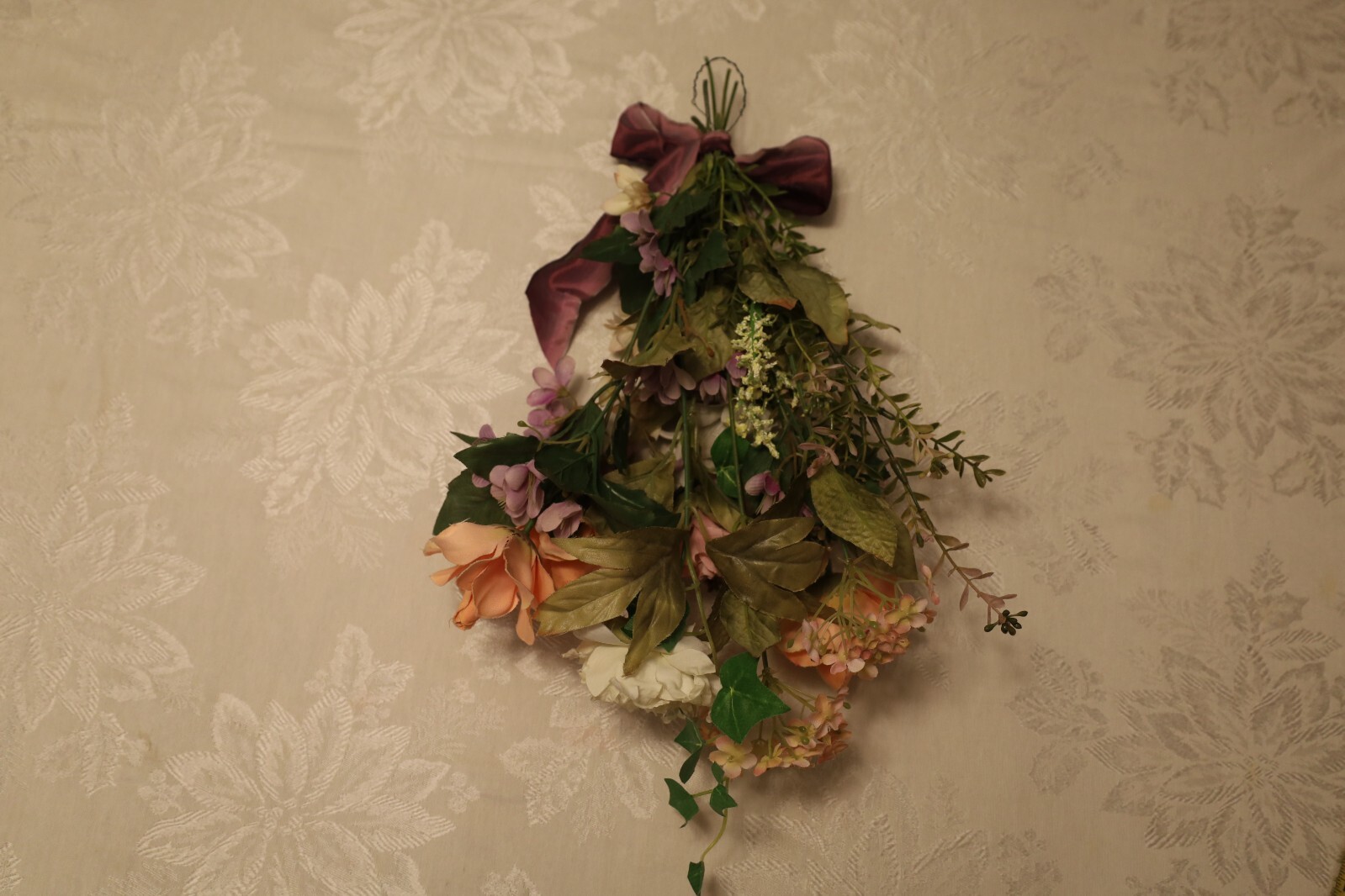 Spring Silk Floral Door Hanger or Wall Arrangement in Purples and Pinks