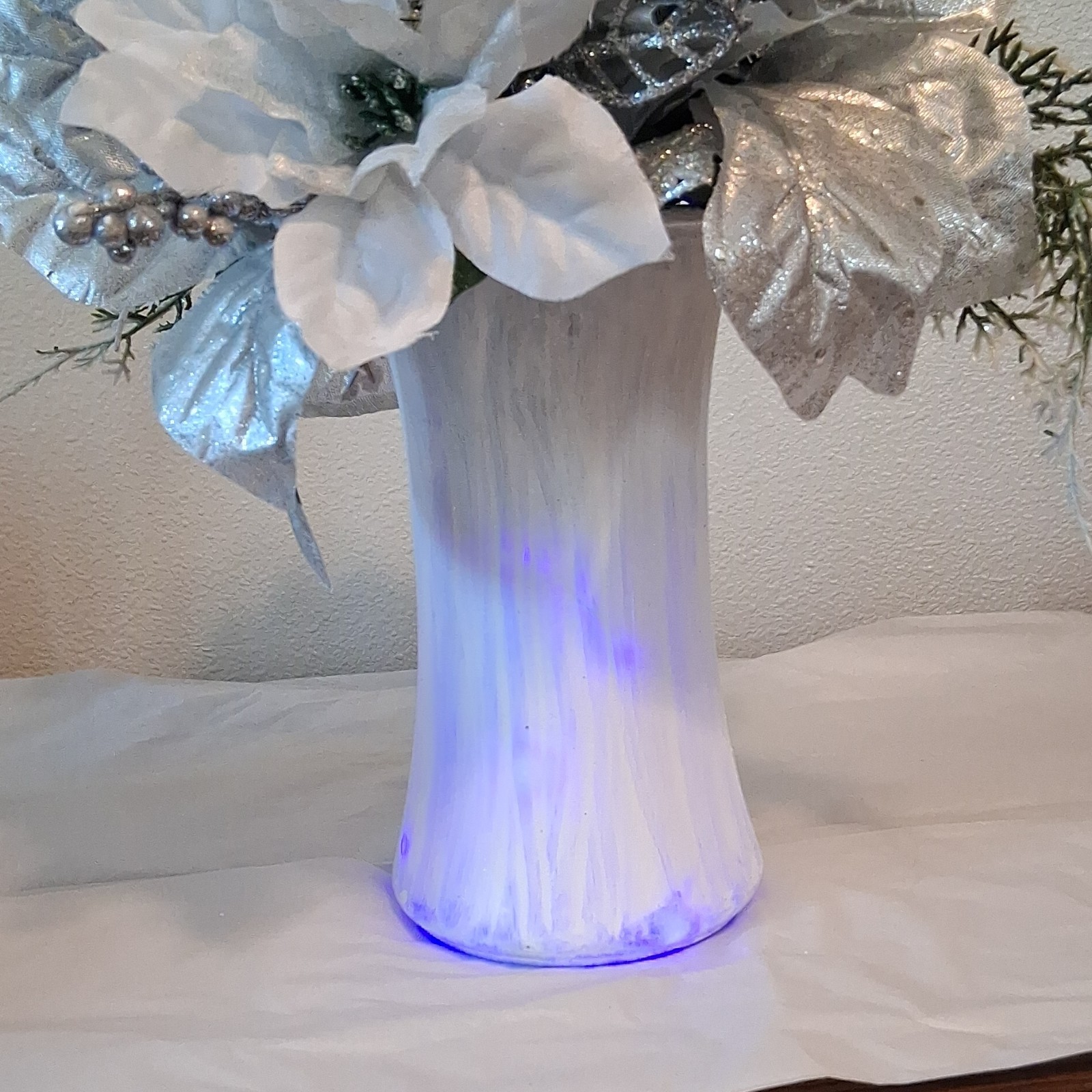 Artificial Poinsettia Christmas Centerpiece Arrangement, White Silver Green